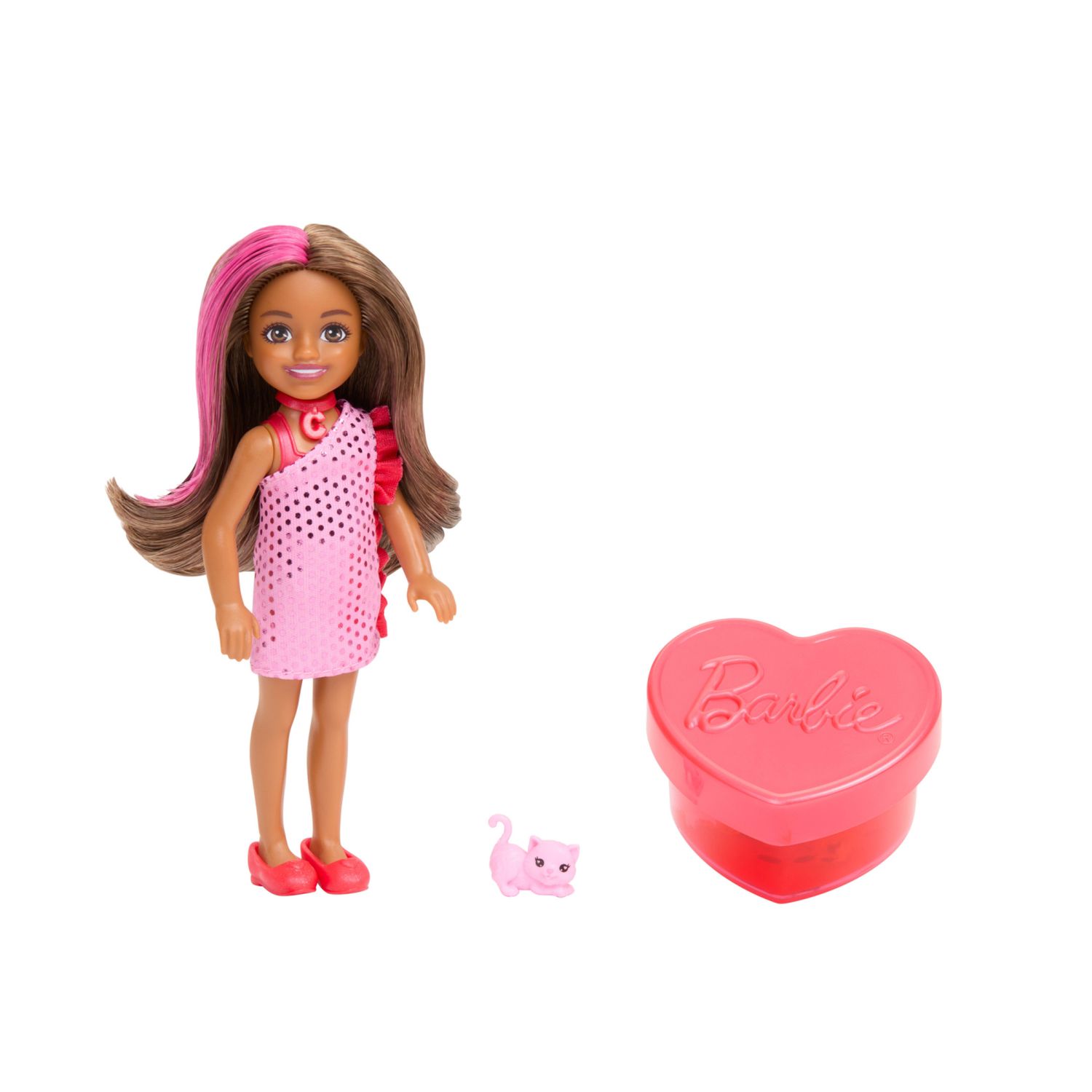 Barbie - chelsea party surprise assortita make-up party, set con bambola e un cucciolo, 6 sorpese con effetto cambia colore - Barbie