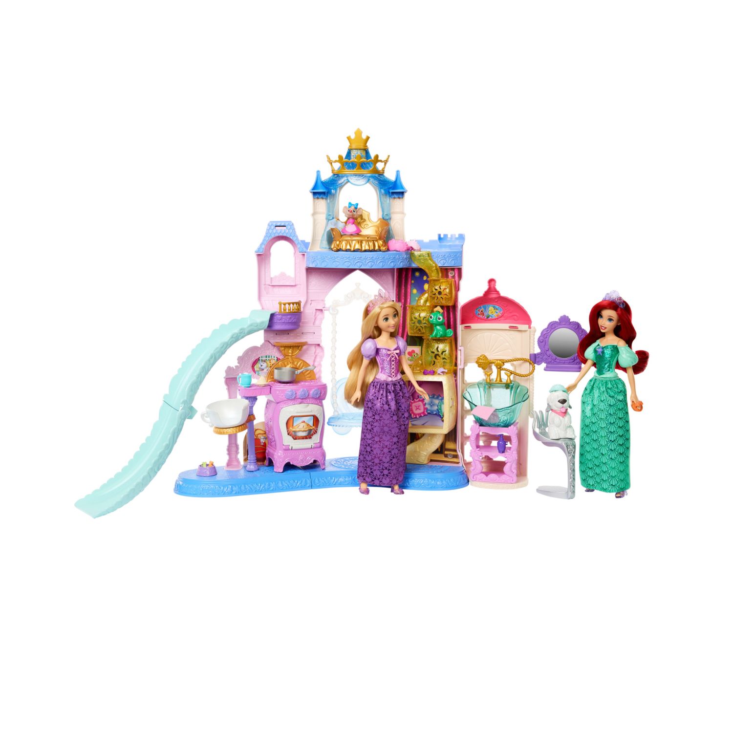 Mattel disney princess - palazzo dei cuccioli, set ispirato al film con 7 aree di gioco, 3 amici animali e oltre 17 accessori - DISNEY PRINCESS