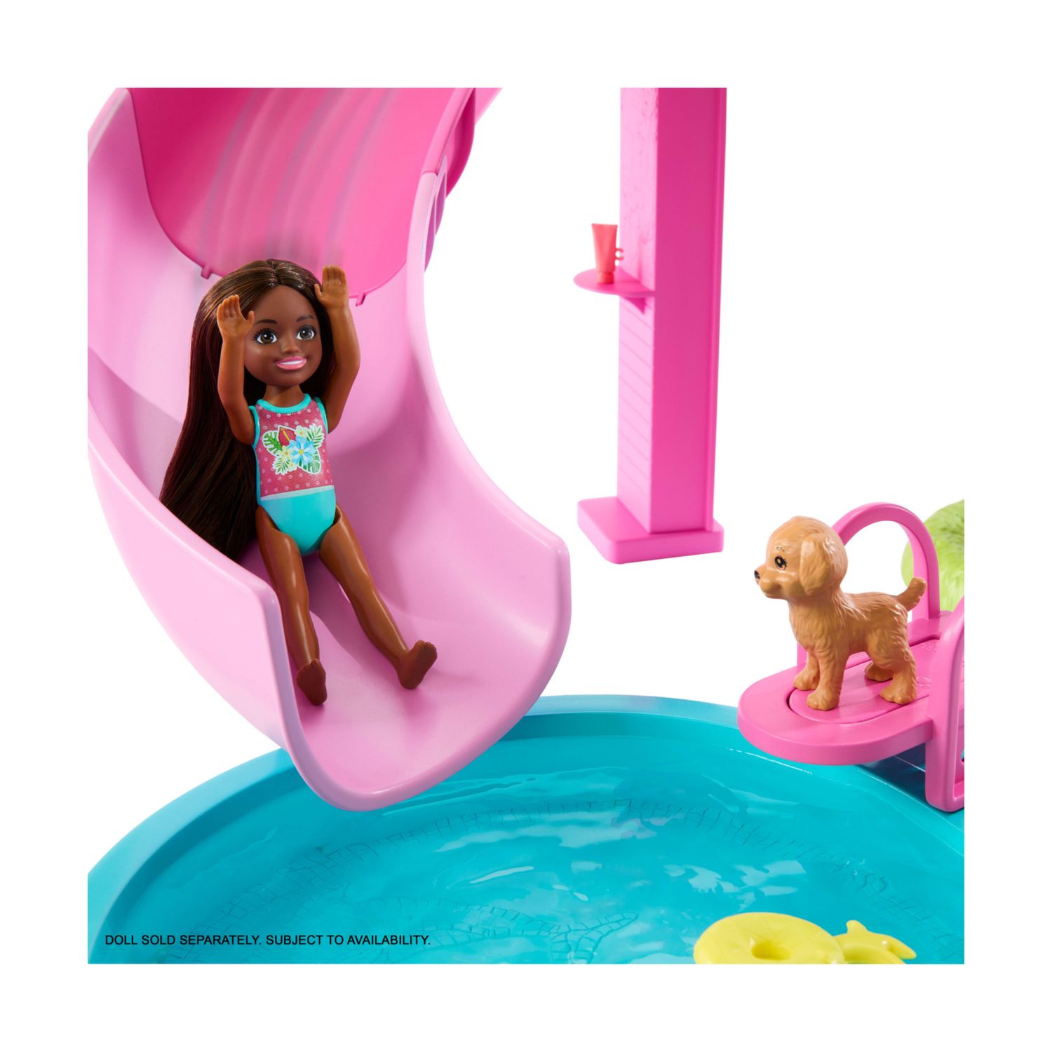 Barbie - piscina dei sogni, set con 6 aree di gioco tra cui scivolo e idromassaggio, cuccioli, galleggianti e 20 accessori - Barbie