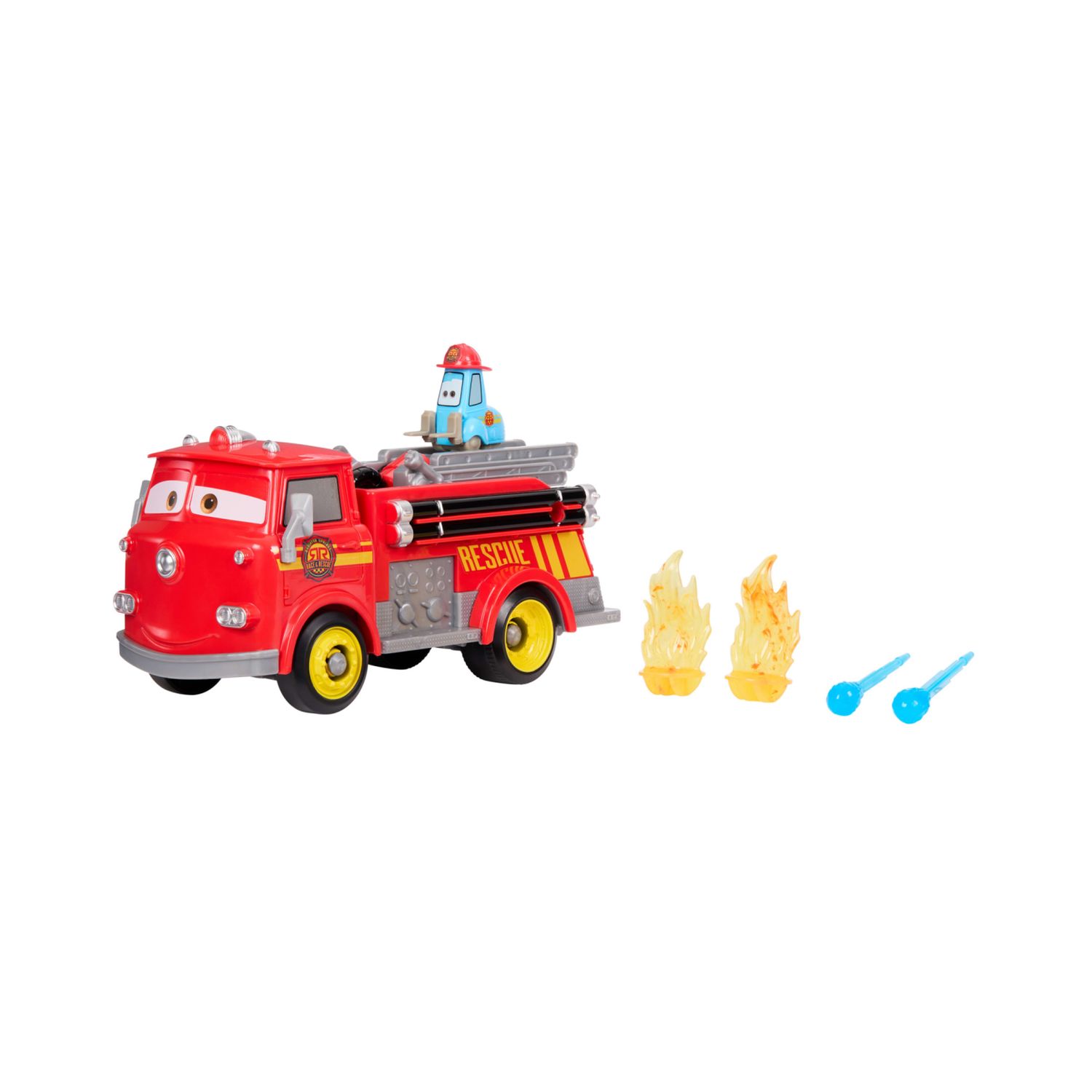 Mattel cars - sfreccia e soccorri red e guido pompieri, set con camion dei pompieri, 2 bersagli a forma di fiamma e 2 proiettili ad acqua - Cars