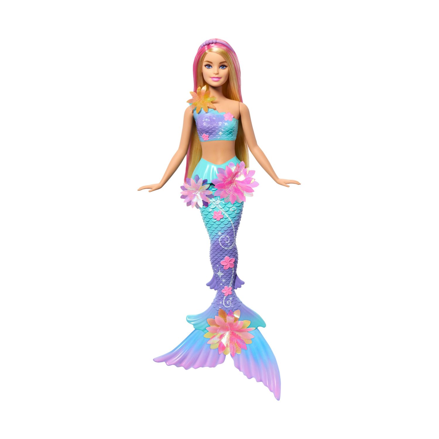 Barbie - sirena magia floreale, bambola con coda sfumata e fascia con perle, magica sorpresa e fiori che sbocciano - Barbie