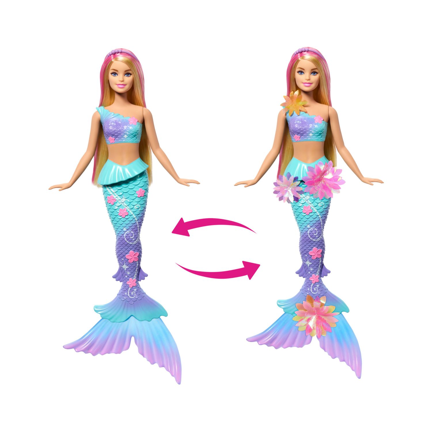 Barbie - sirena magia floreale, bambola con coda sfumata e fascia con perle, magica sorpresa e fiori che sbocciano - Barbie