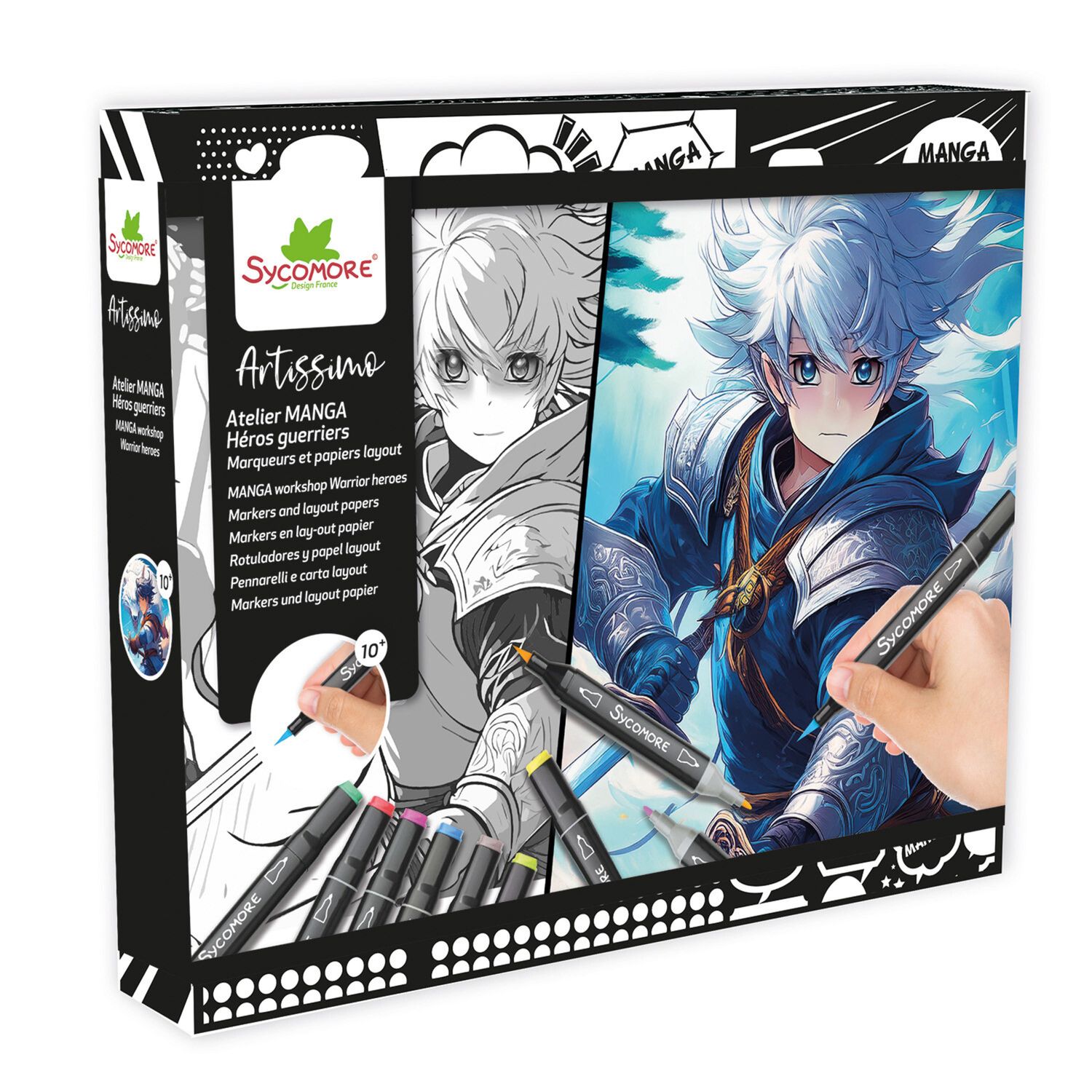 Sycomore - set manga eroi con pennarelli e fogli guida - 