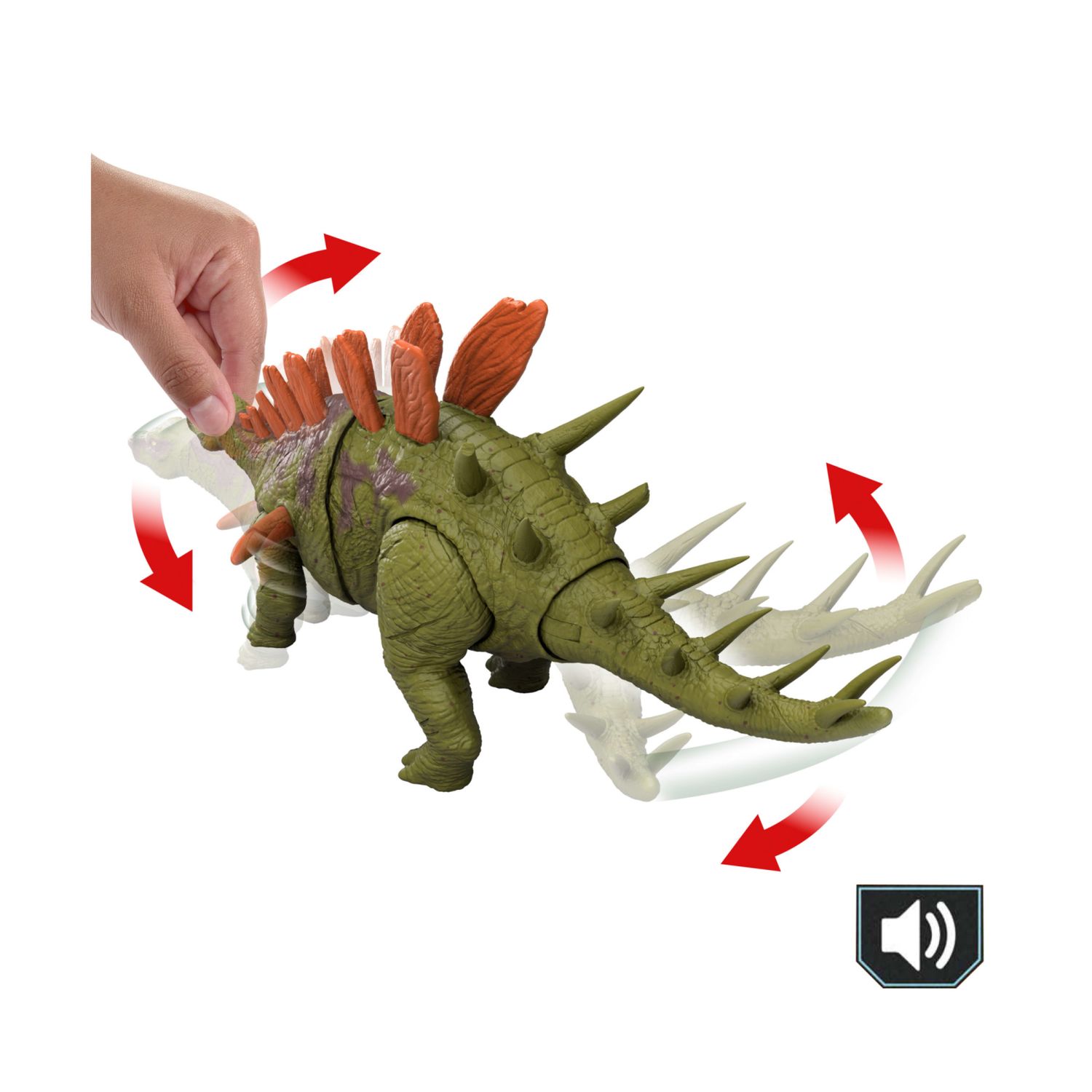 Mattel jurassic world - kentrosaurus ruggito selvaggio, dinosauro snodato con ruggito feroce e azione d'attacco inclusa - Jurassic World