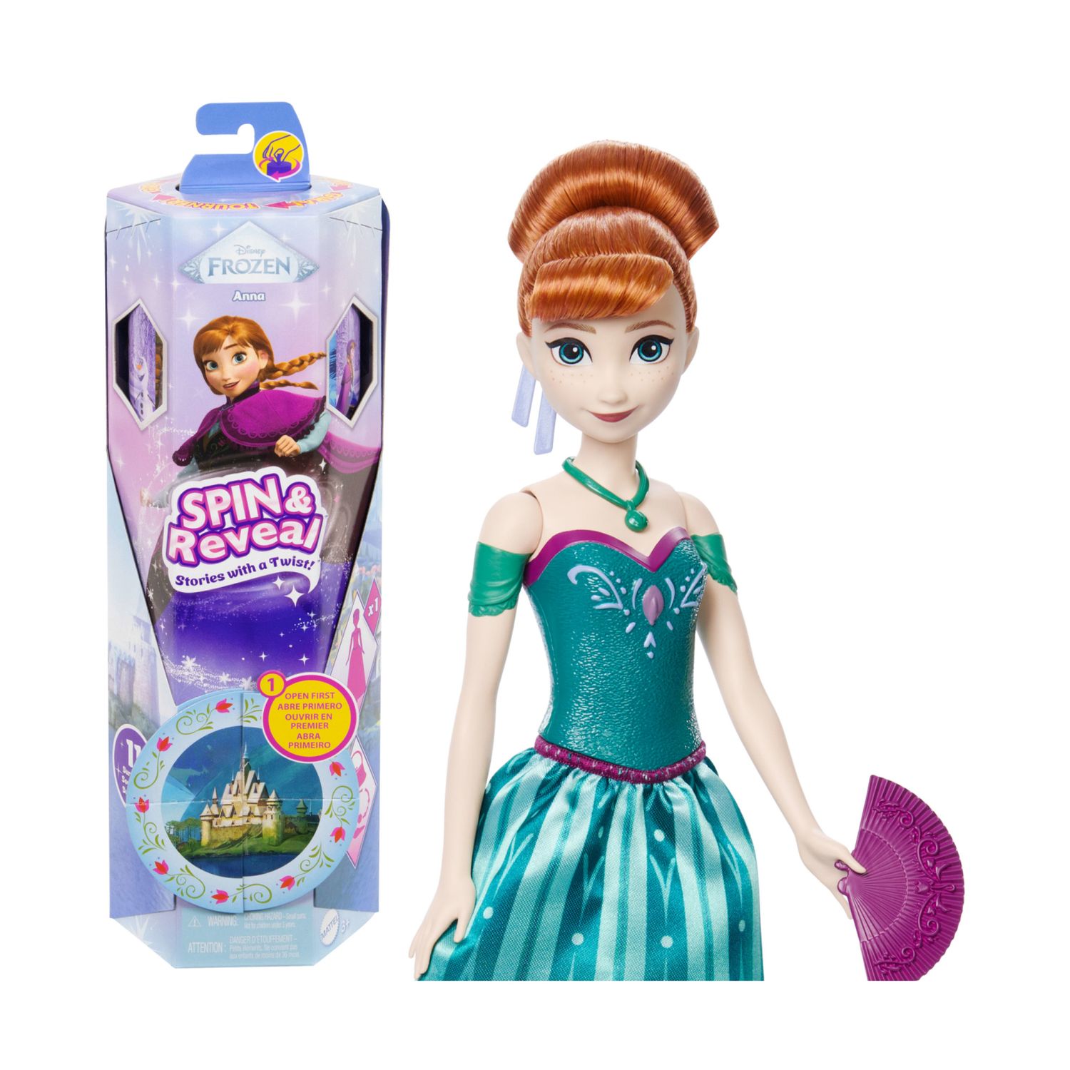 Mattel disney frozen - anna spin & reveal, bambola ispirata al film disney con 11 sorprese incluse - DISNEY PRINCESS
