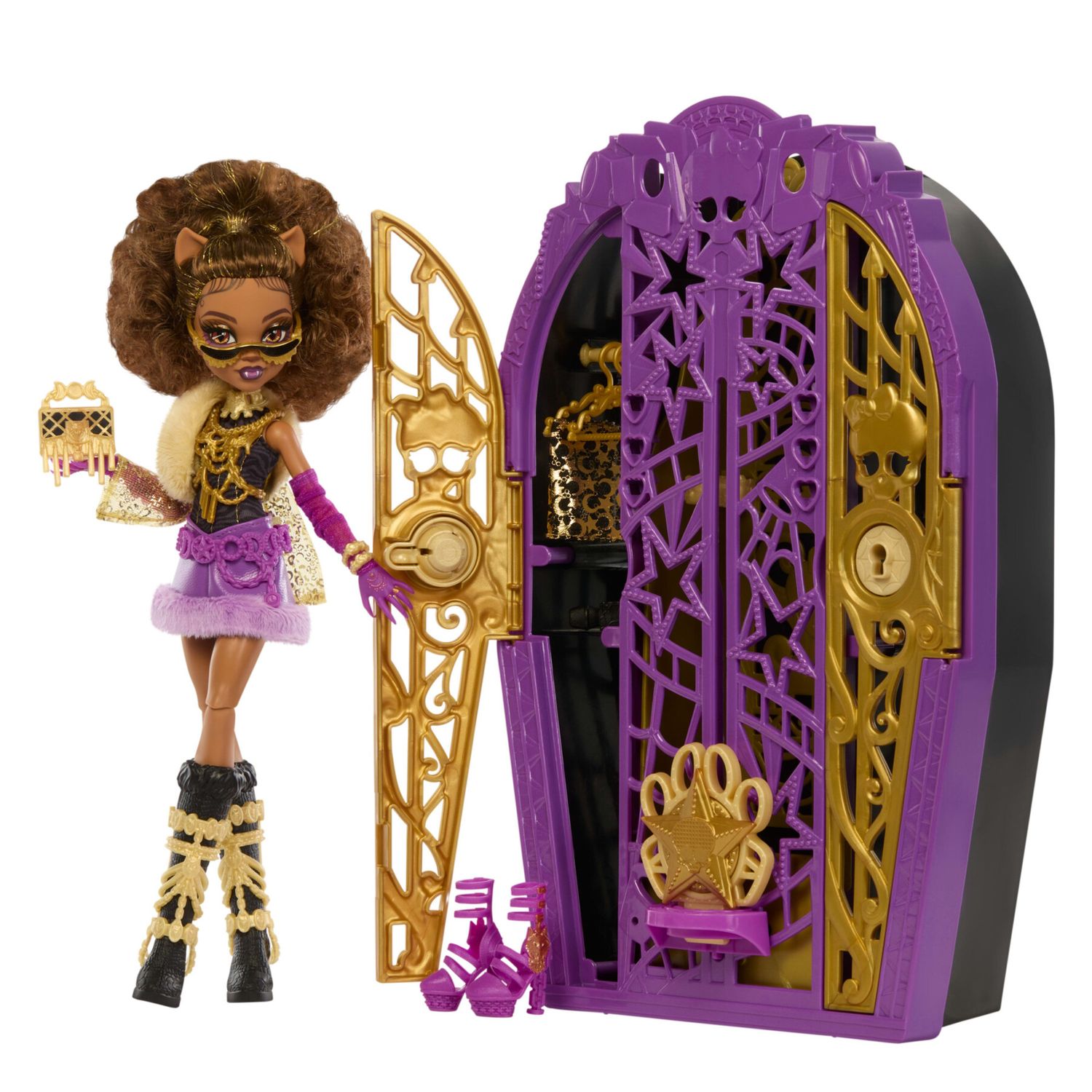 Monster high - clawdeen wolf i misteri di hauntlywood, bambola con abiti, guardaroba e 19 accessori glamour a sorpresa - Monster High