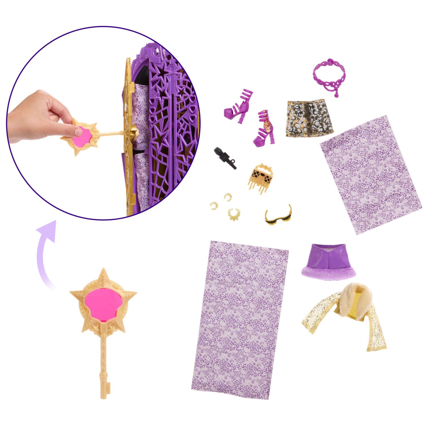 Monster high - clawdeen wolf i misteri di hauntlywood, bambola con abiti, guardaroba e 19 accessori glamour a sorpresa - Monster High