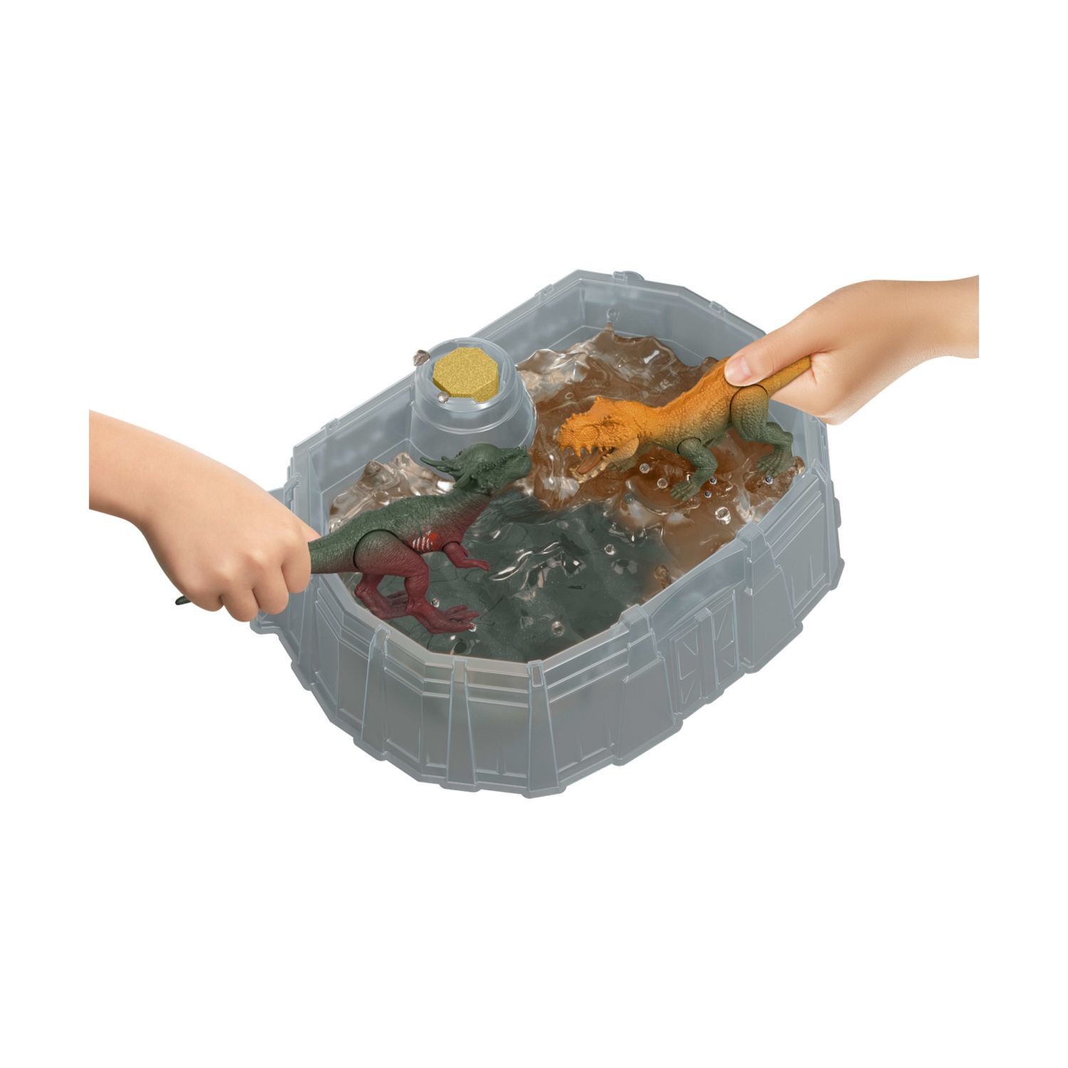 Mattel jurassic world - rivelazione del dinosauro, set da 2 dinosauri con arena da battaglia ed effetto cambia colore - Jurassic World