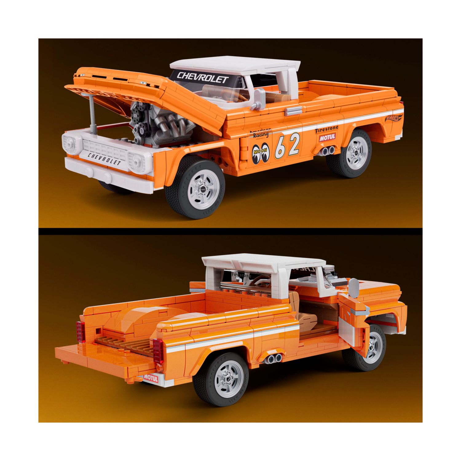​​mattel brick shop hot wheels - custom ’62 chevy pickup serie elite, set da costruire con 858 pezzi, dettagli realistici e adesivi - BRICK SHOP, Hot Wheels