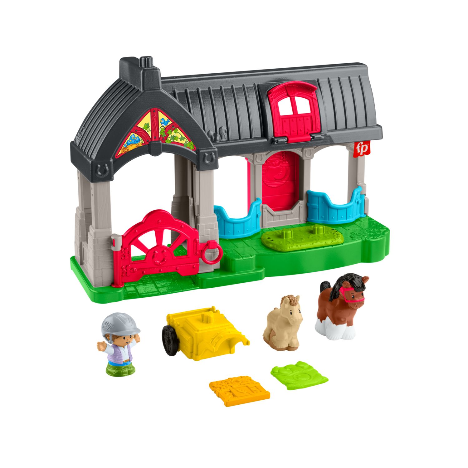 Fisher-price little people - maneggio dei cavalli, playset con suoni, fienile e tre stalle, include 2 cavalli, 1 personaggio e accessori - FISHER PRICE