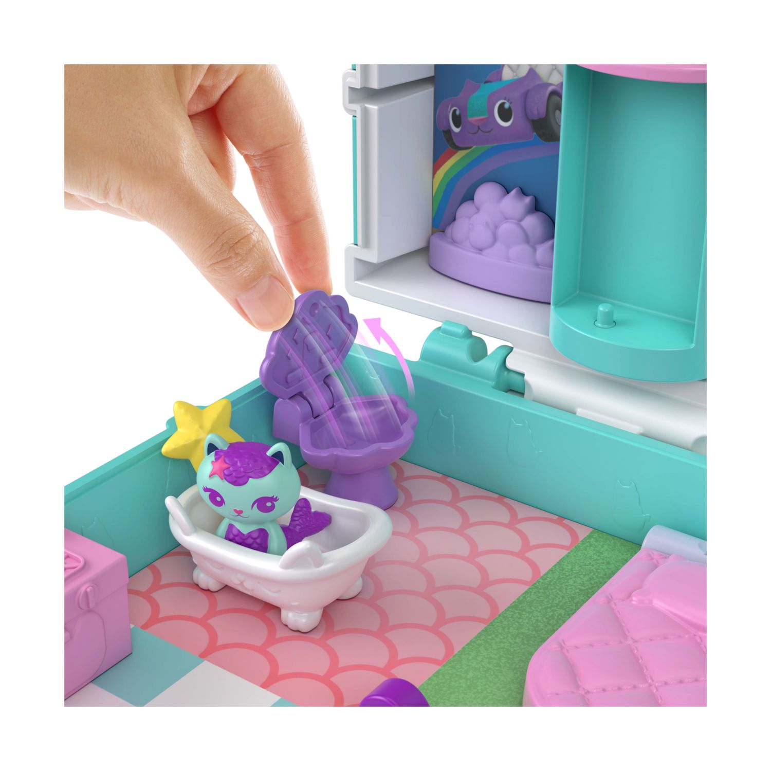 Polly pocket - la casa delle bambole di gabby, cofanetto con mini gabby, 9 accessori e amici gattini - Polly Pocket