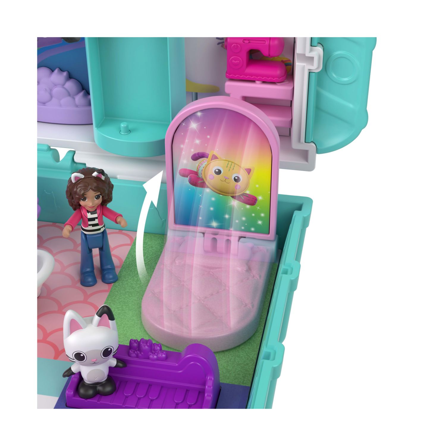 Polly pocket - la casa delle bambole di gabby, cofanetto con mini gabby, 9 accessori e amici gattini - Polly Pocket