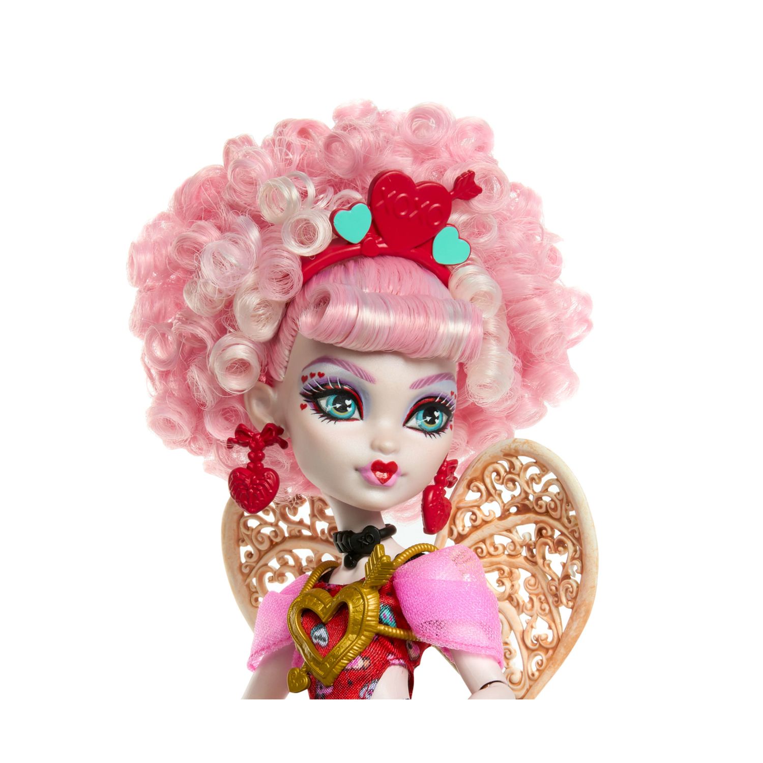 Monster high - cupid asteria scary sweet birthday, bambola con abito da party rosa e rosso e accessori a tema - Monster High