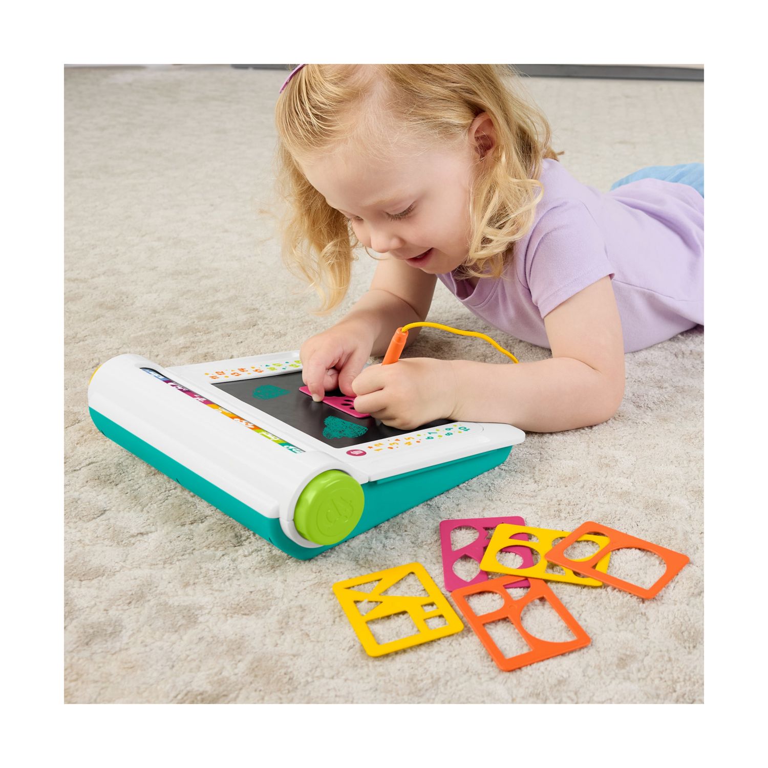 Fisher-price - postazione impara e scarabocchia, tablet per scrivere e disegnare con schermo lcd e 6 stencil incluso - FISHER PRICE