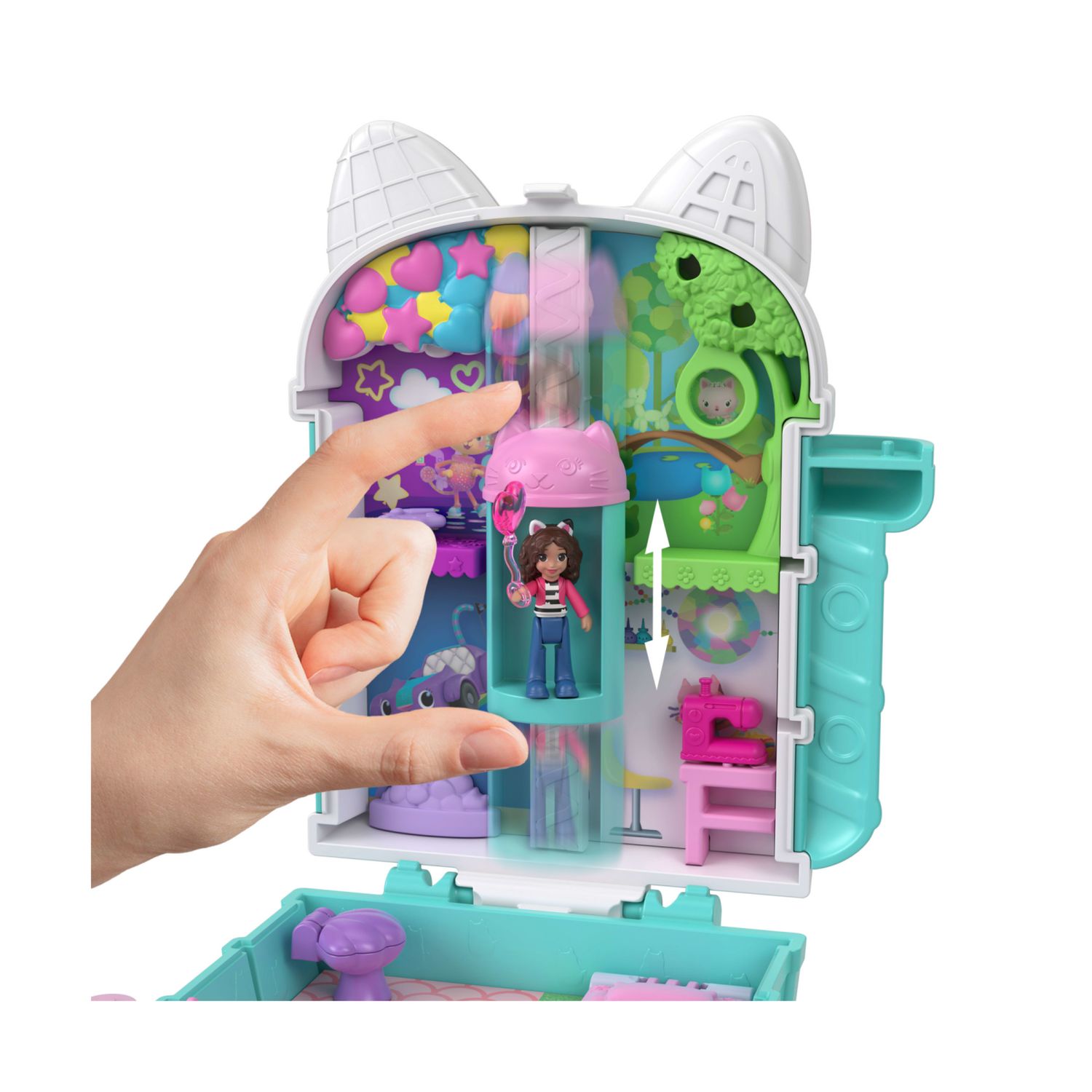 Polly pocket - la casa delle bambole di gabby, cofanetto con mini gabby, 9 accessori e amici gattini - Polly Pocket