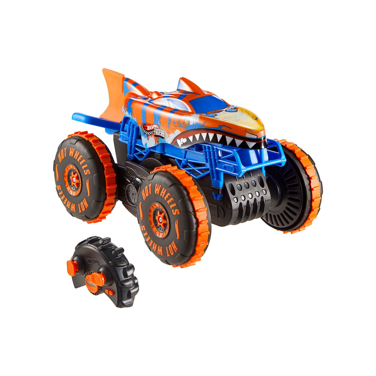 Hot wheels monster trucks - tiger shark super scalatore rc, veicolo radiocomandato con 3 modalità per gareggiare, scalare e fare acrobazie - Hot Wheels