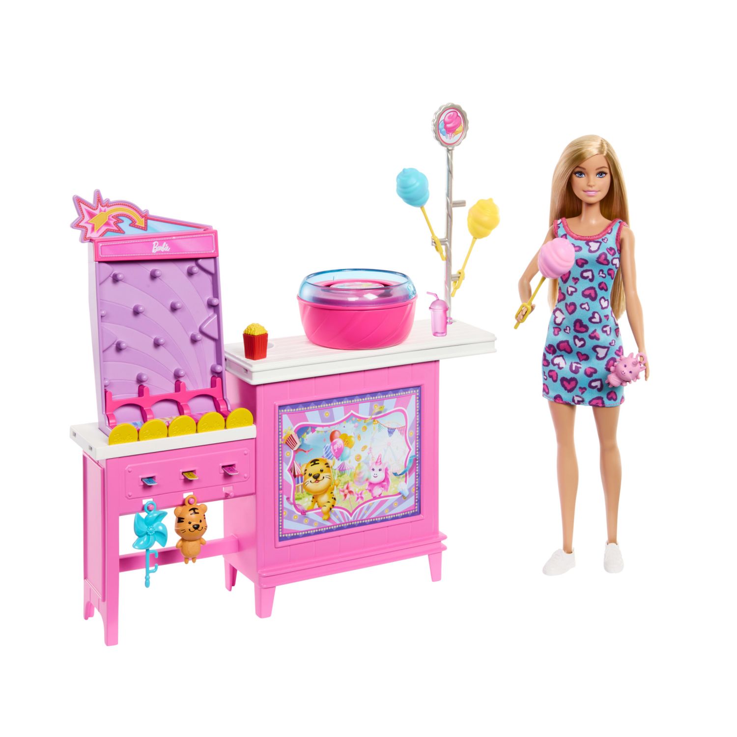 Barbie - chiosco dello zucchero filato, set con bambola e 20 accessori inclusi, ispirato alla serie barbie mysteries: beach detectives - Barbie