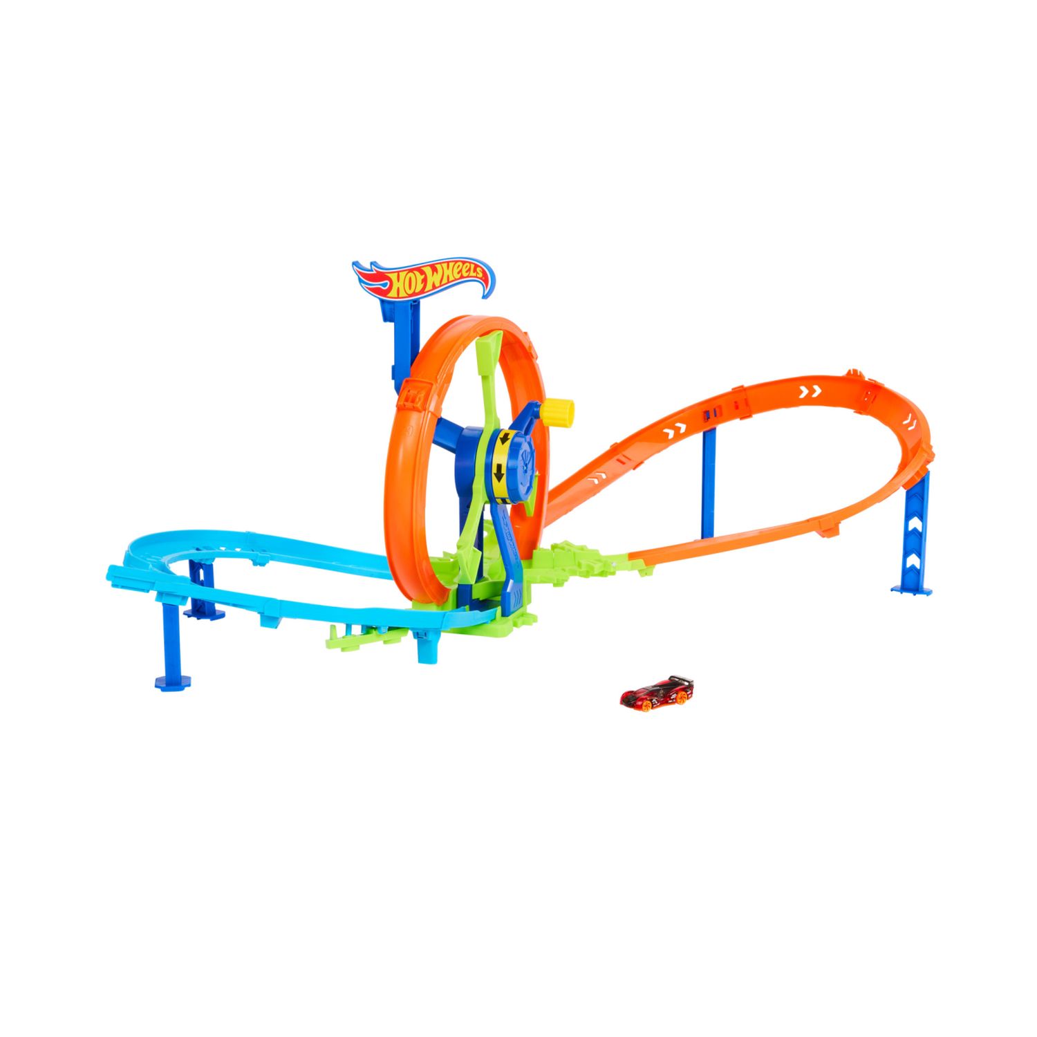 Hot wheels - pista loop rotante, playset con zona scontro su pista a forma di 8 e loop a propulsione, macchinina inclusa - Hot Wheels