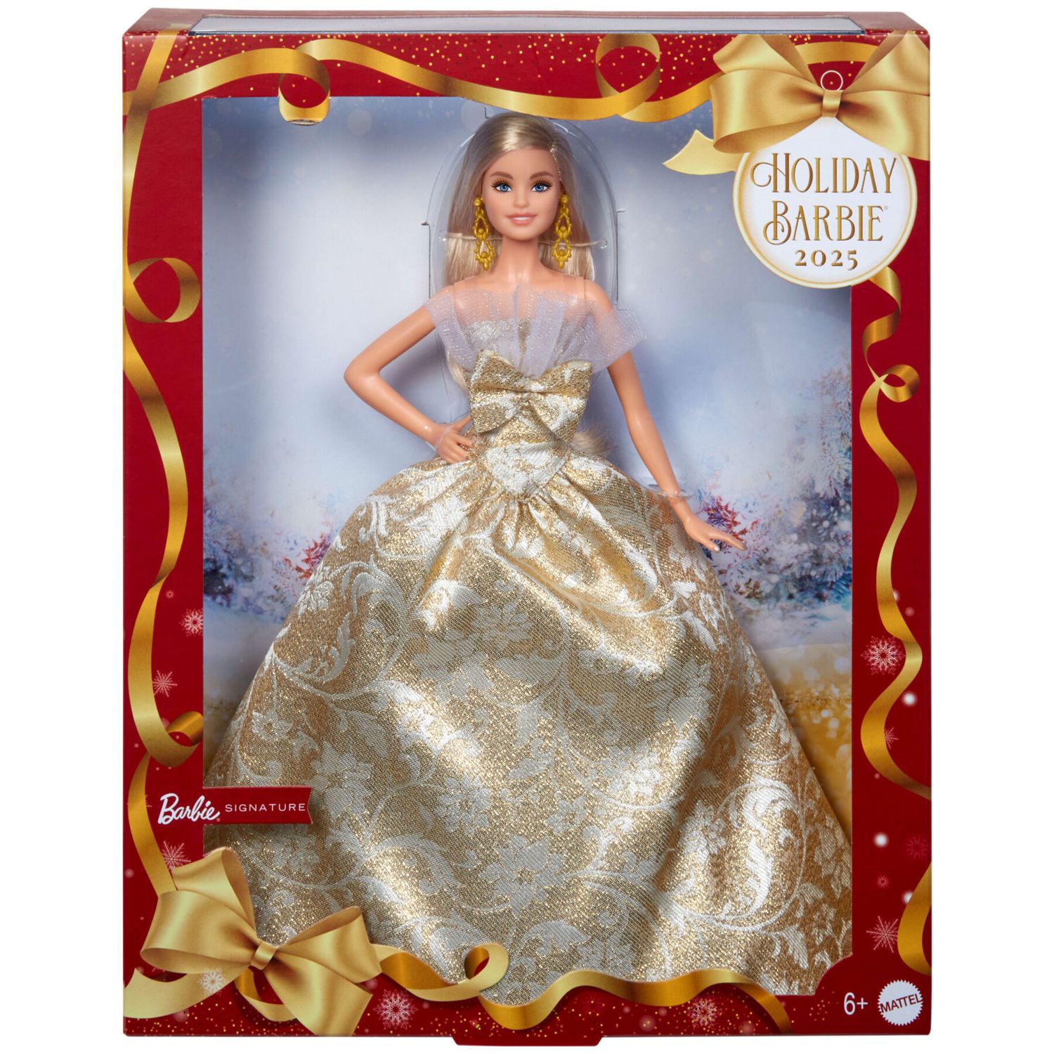 Barbie signature - barbie magia delle feste 2025, bambola da collezione con capelli biondi e abito argento e oro - Barbie