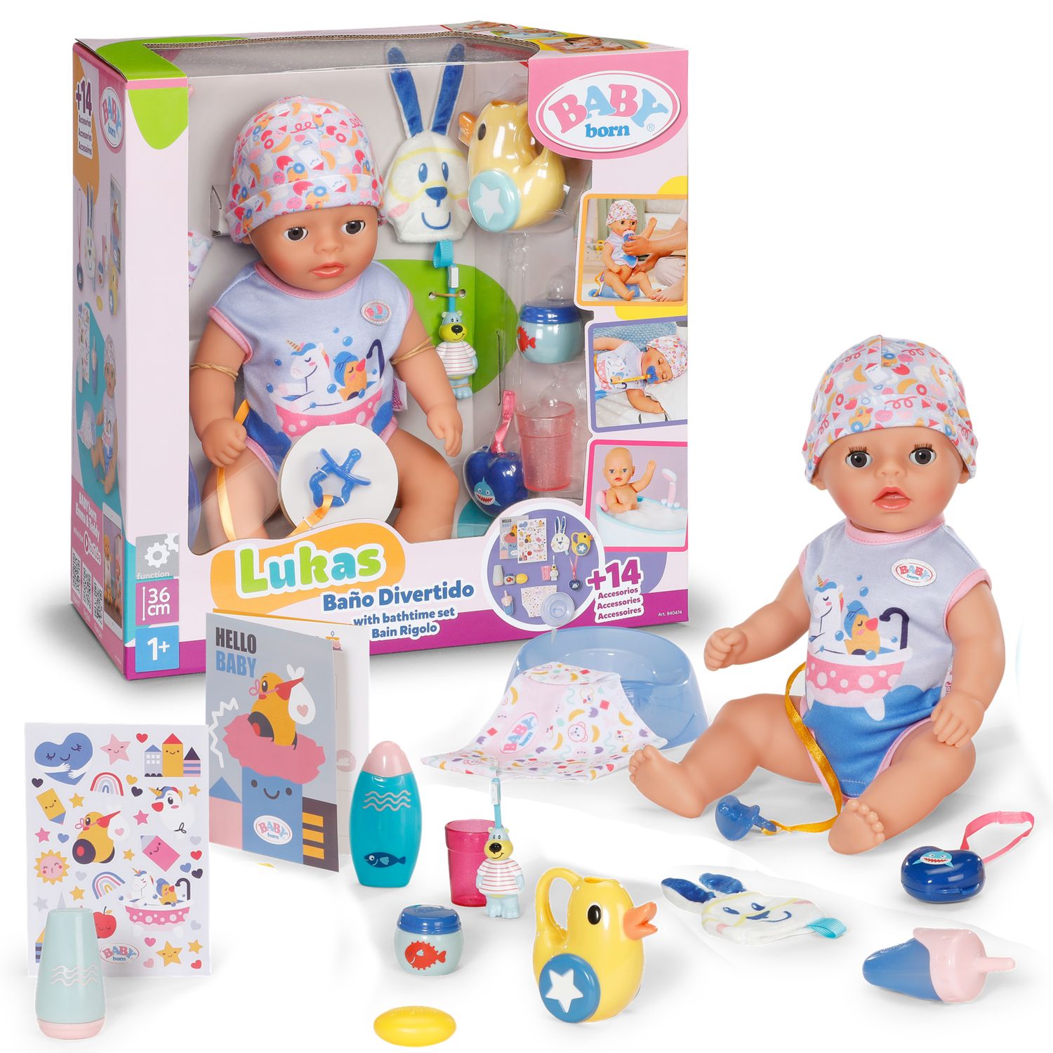 Baby born lukas bagnetto 36cm, bambola con 7 funzioni per bambini da 1 anno, funziona senza batteria, con accessori per il bagno - BABY BORN