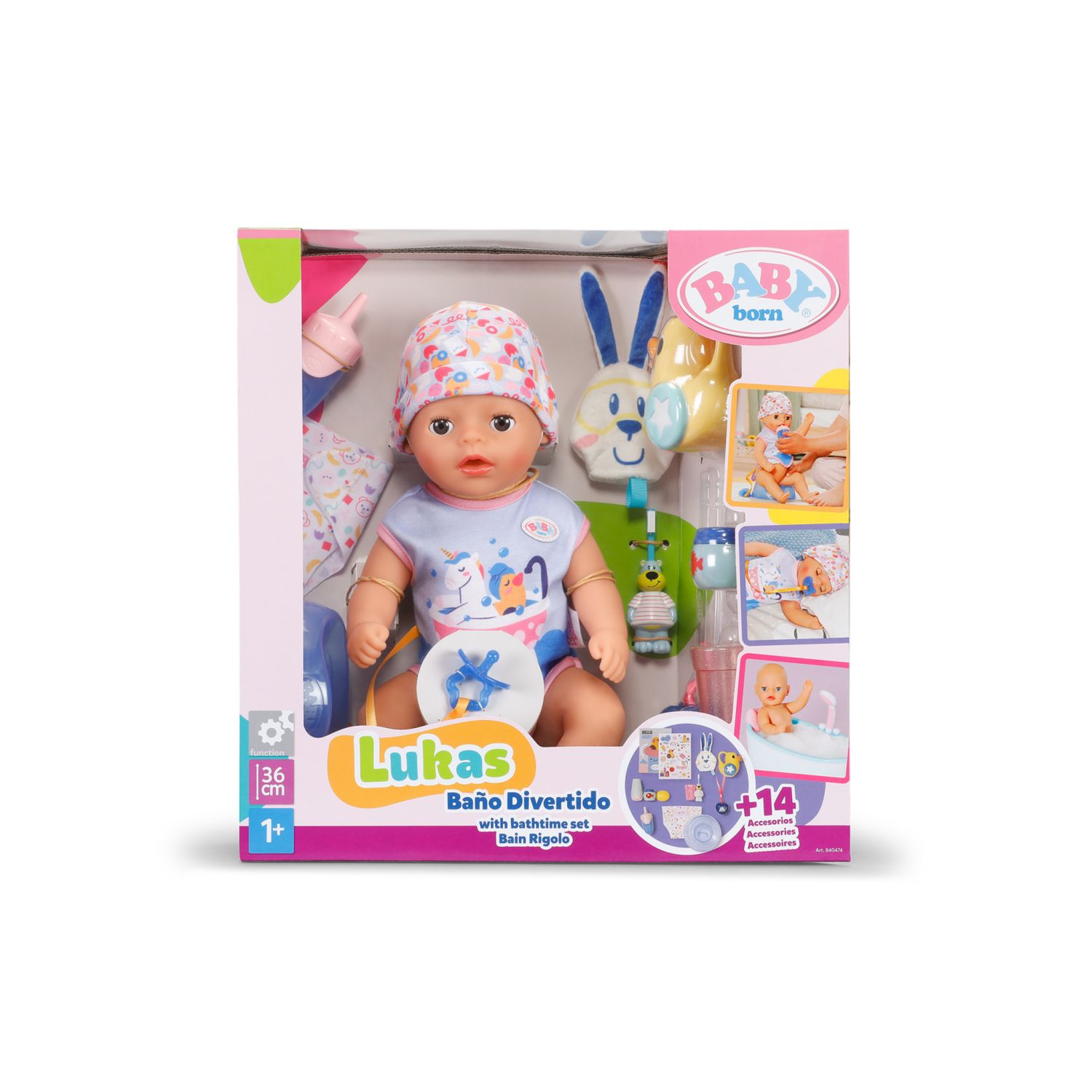 Baby born lukas bagnetto 36cm, bambola con 7 funzioni per bambini da 1 anno, funziona senza batteria, con accessori per il bagno - BABY BORN
