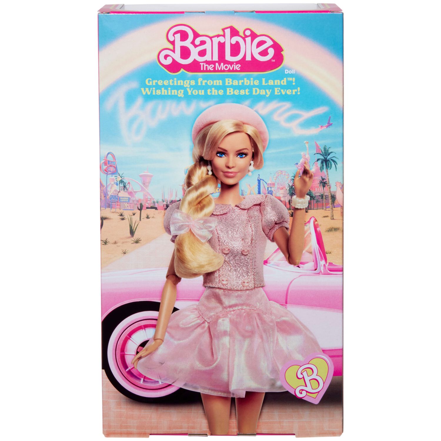 Barbie il film - margot robbie, bambola da collezione con camicetta e gonna tutù rosa, capelli acconciati e gioielli coordinati - Barbie