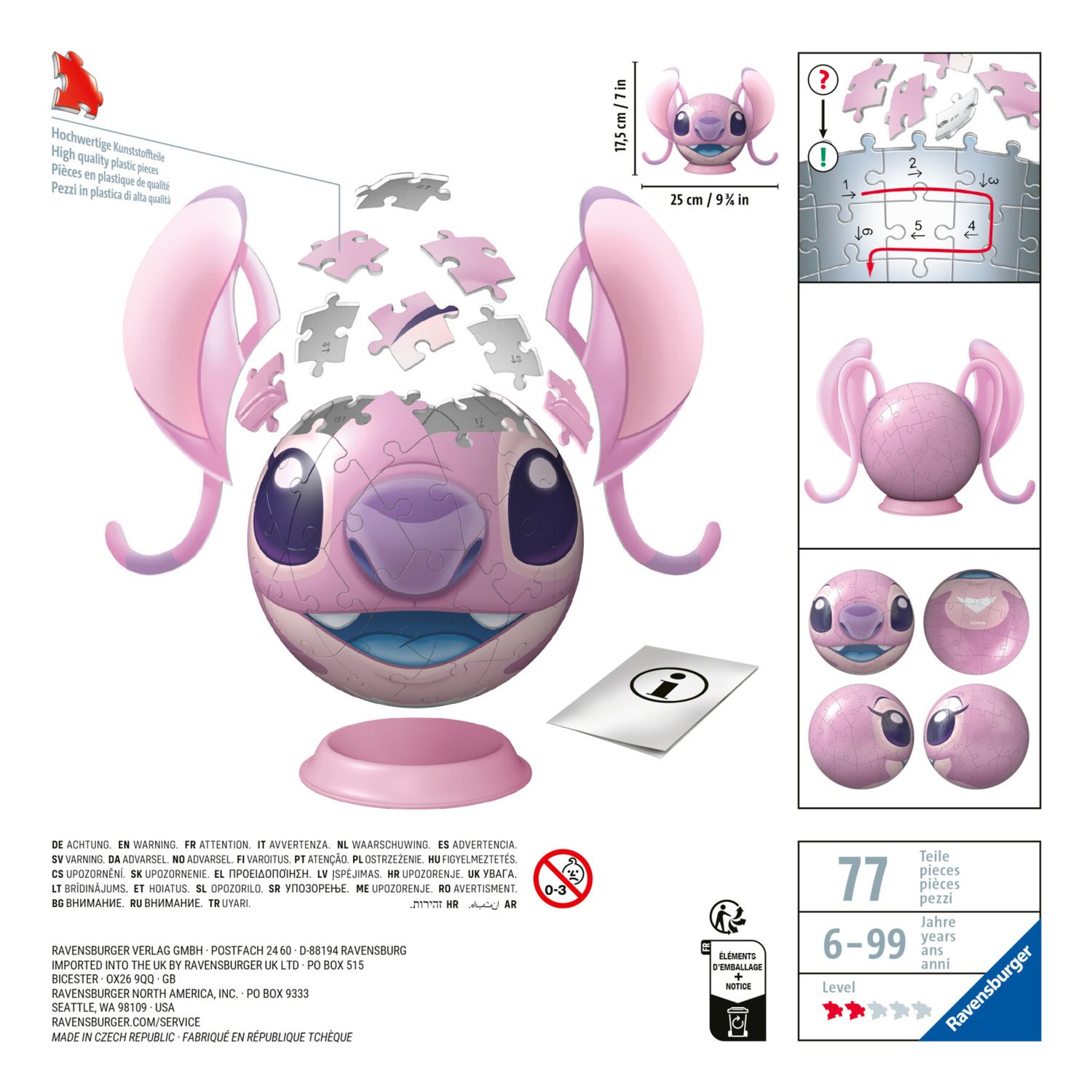 Ravensburger - 3d puzzle disney angel con le orecchie, 72 pezzi, 6+ anni - Disney Stitch