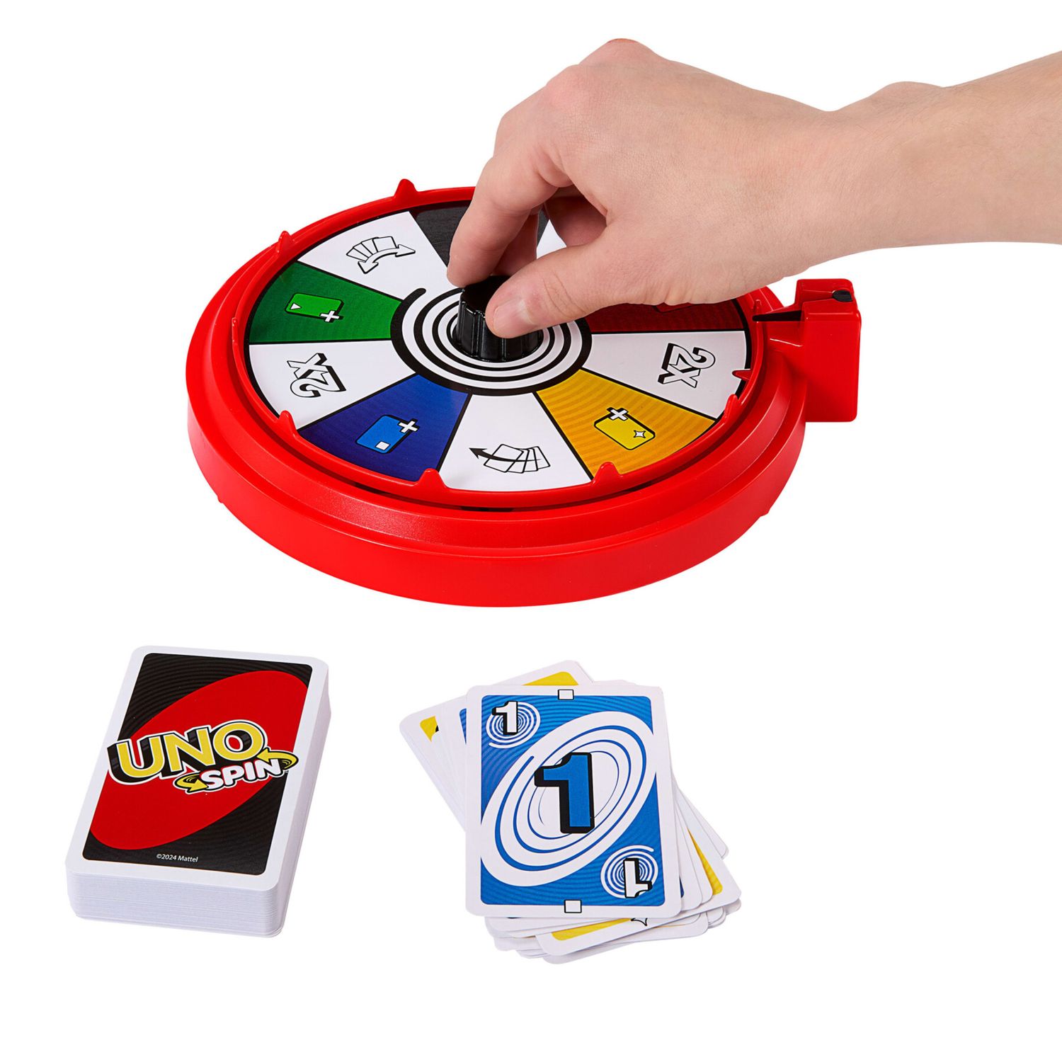 Mattel games - uno spin, versione dell'iconico gioco con spinner e nuove regole, carte speciali per girare la ruota con diversi comandi - UNO