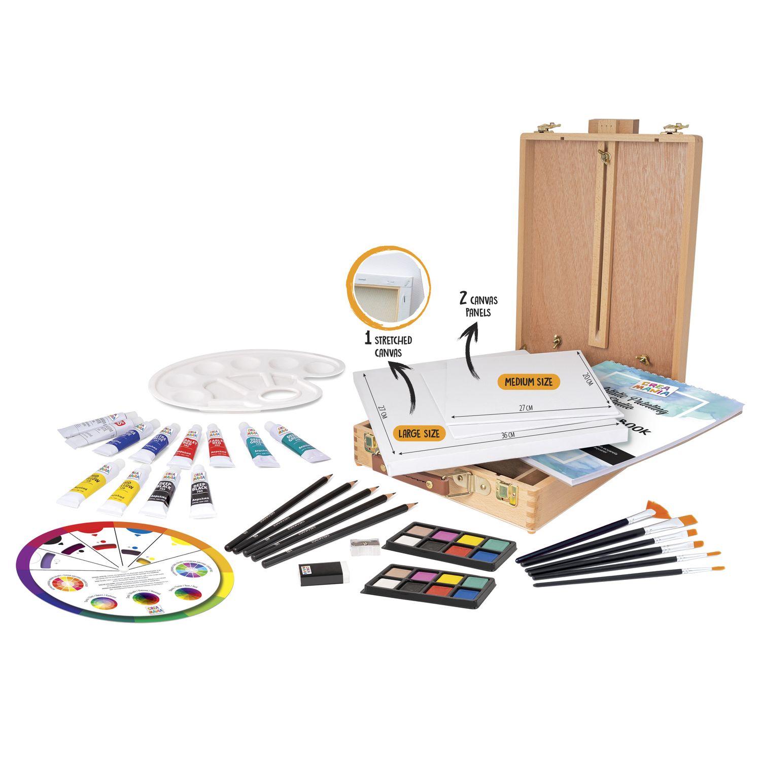 Set d’arte 2-in-1 con valigetta e cavalletto - pennelli e colori inclusi - 