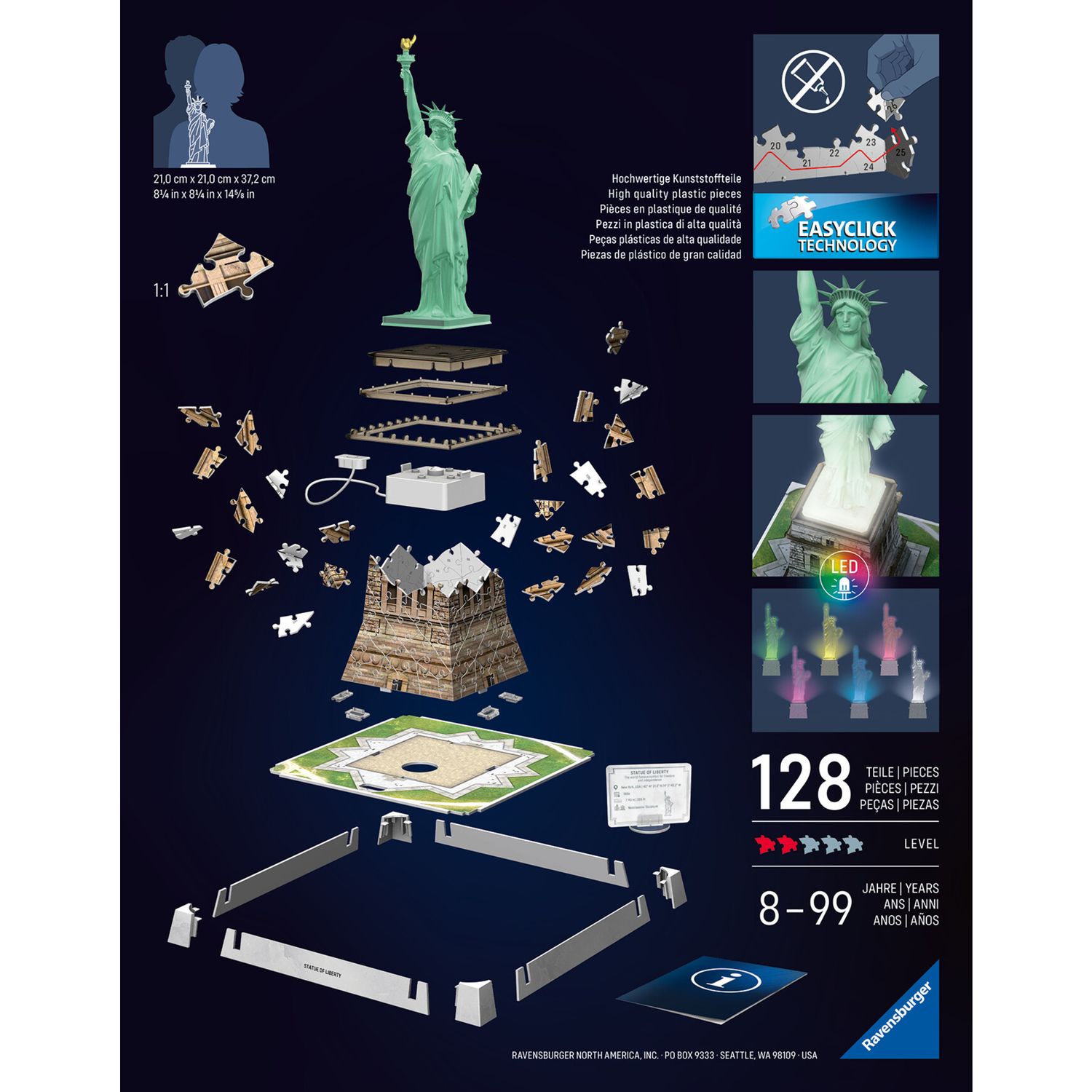 Puzzle 3d iconico: statua della libertà - replica dettagliata in un affascinante modello puzzle 3d - RAVENSBURGER