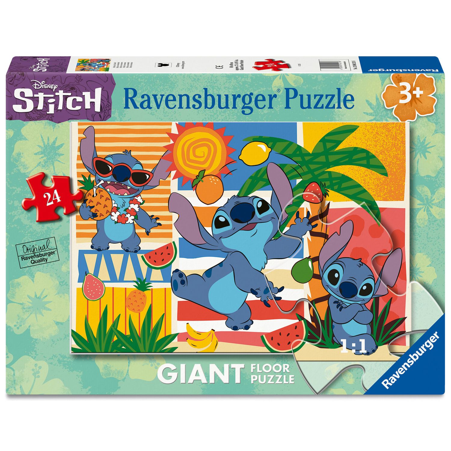Ravensburger - puzzle stitch, collezione 24 giant pavimento, 24 pezzi, età raccomandata 3+ anni - Disney Stitch