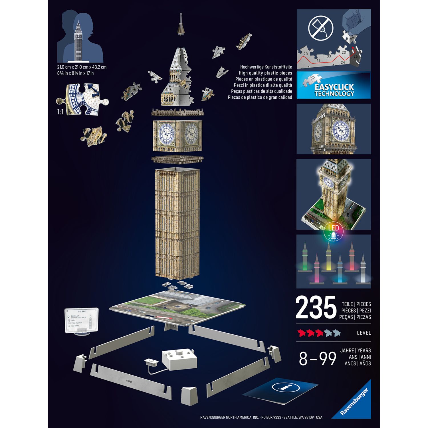 Puzzle 3d iconico: big ben - replica dettagliata in un affascinante modello puzzle 3d - RAVENSBURGER