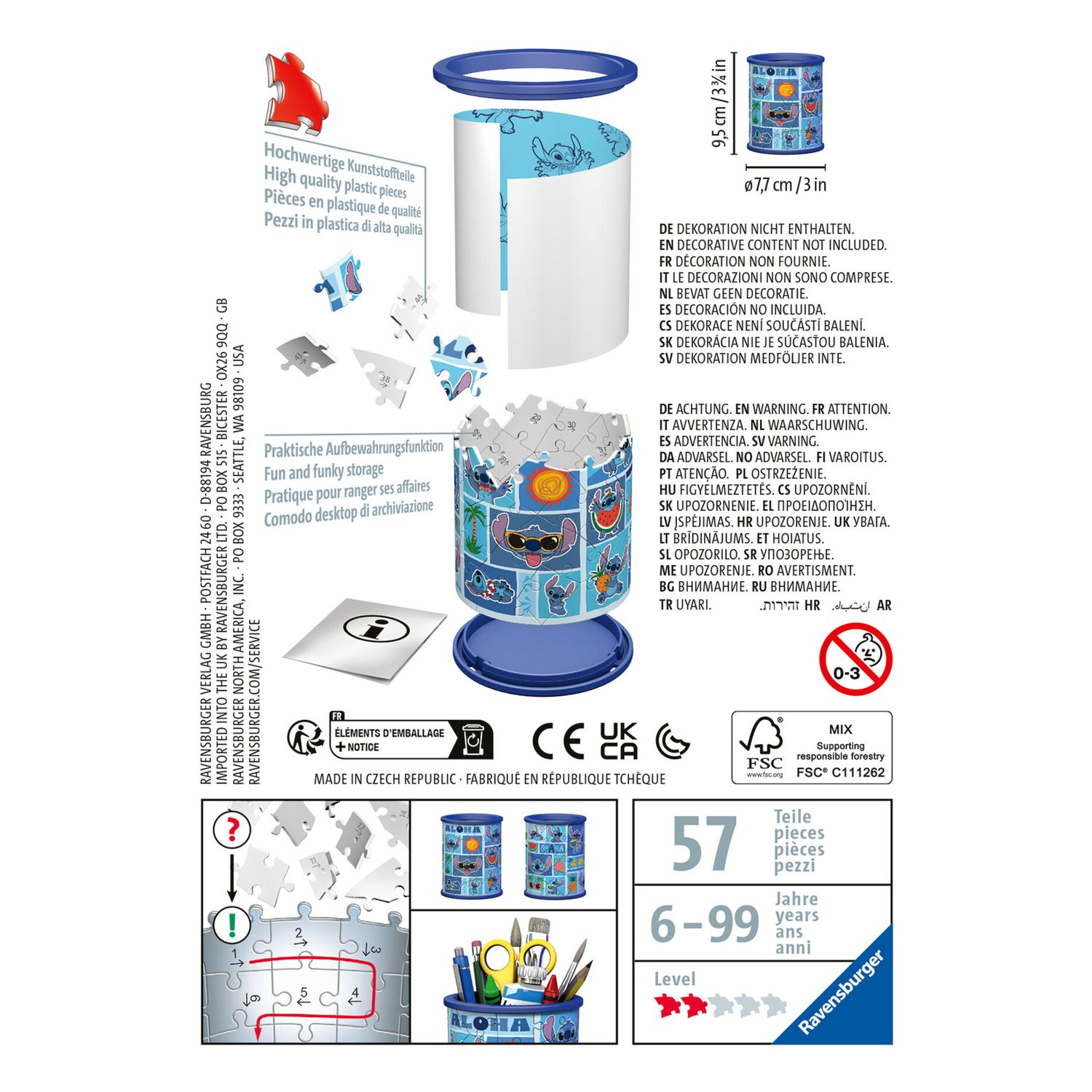 Puzzle 3d portapenne stitch, 54 pezzi, 6+ anni - Disney Stitch