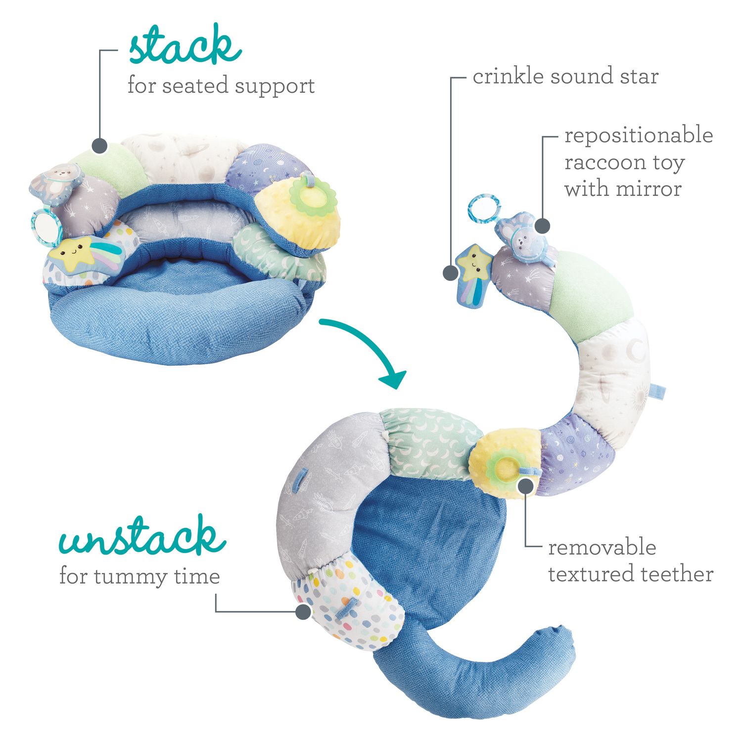 Supporto neonato 2-in-1 tummy time & seated support - comfort e gioco - INFANTINO