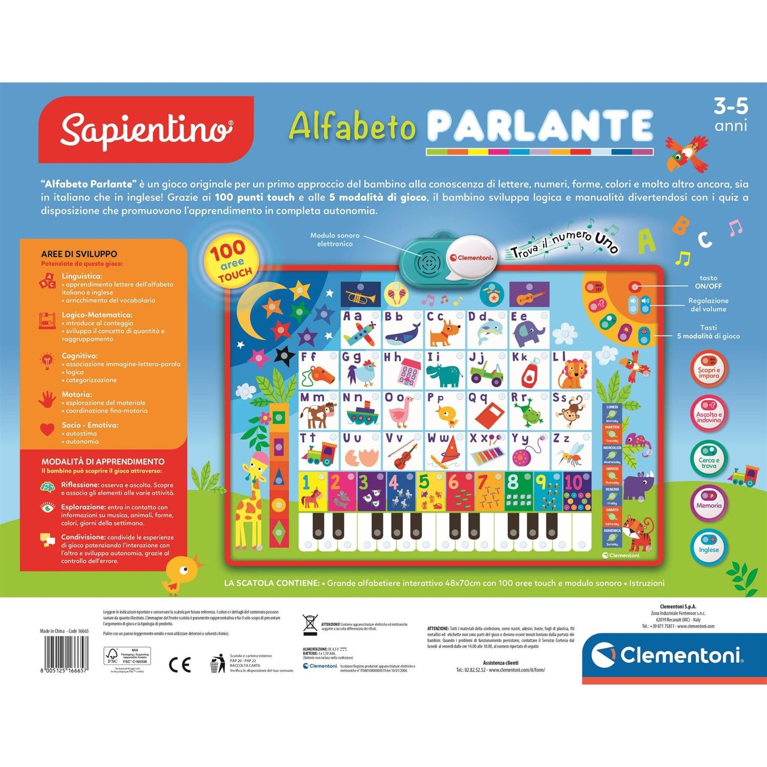 Clementoni - alfabeto parlante - poster elettronico educativo - 16665 - CLEMENTONI