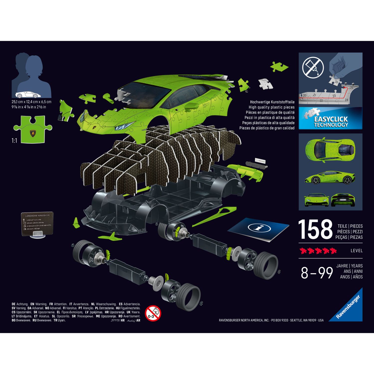 Puzzle 3d iconico: lamborghini huracán evo - una vera icona delle auto sportive in un dettagliato modello in scala 1:18 - RAVENSBURGER