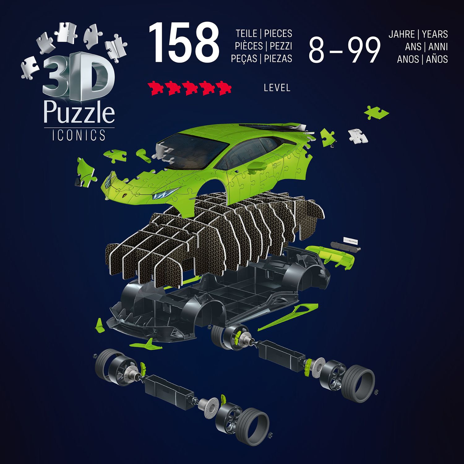 Puzzle 3d iconico: lamborghini huracán evo - una vera icona delle auto sportive in un dettagliato modello in scala 1:18 - RAVENSBURGER