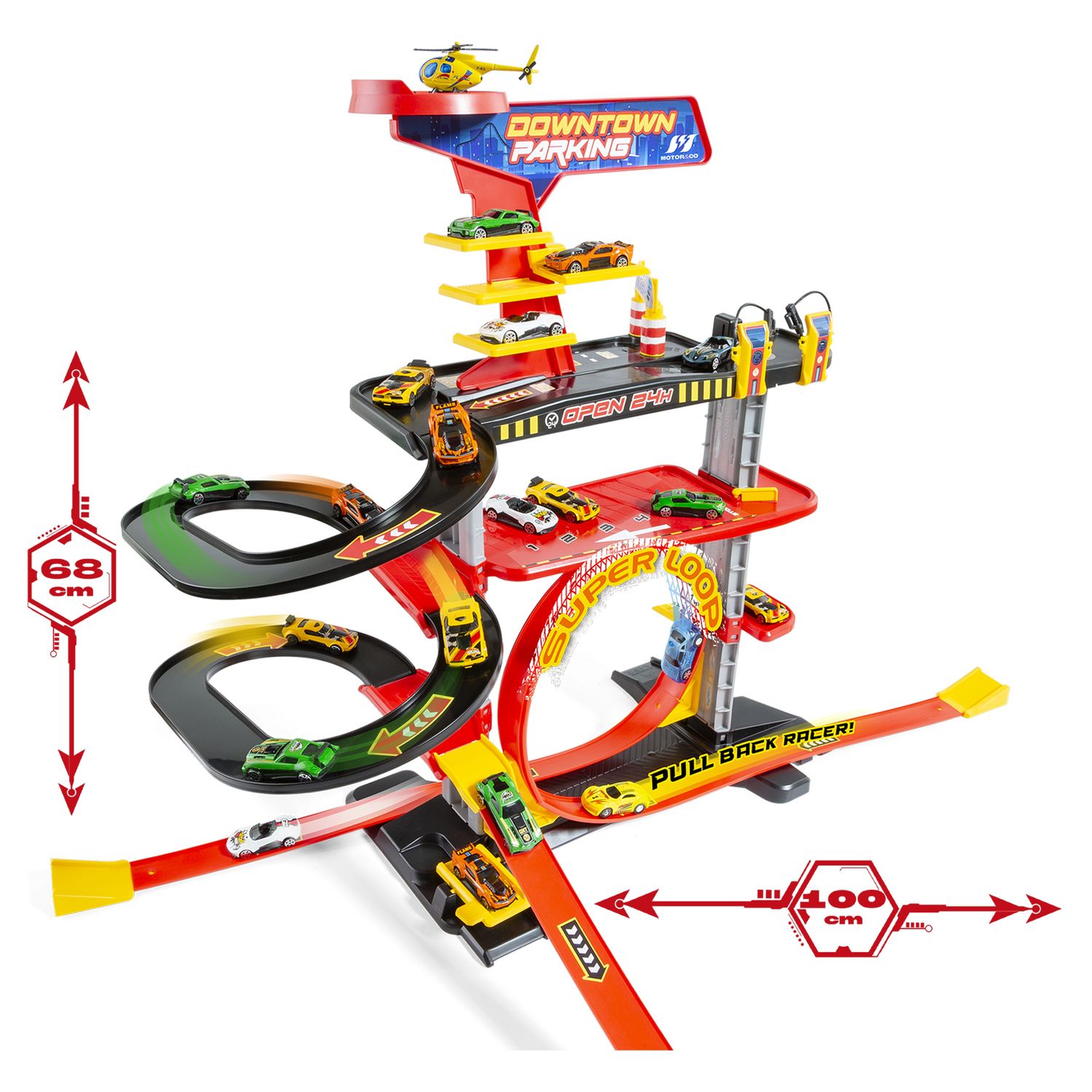 Downtown garage multipiano con pista e auto pull-back - 