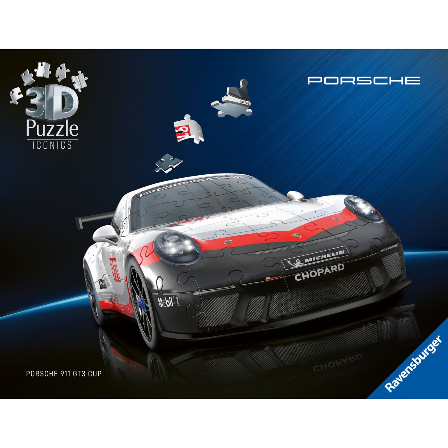 Puzzle 3d iconico: porsche 911 gt3 cup - una vera icona delle auto sportive in un dettagliato modello in scala 1:18 - RAVENSBURGER