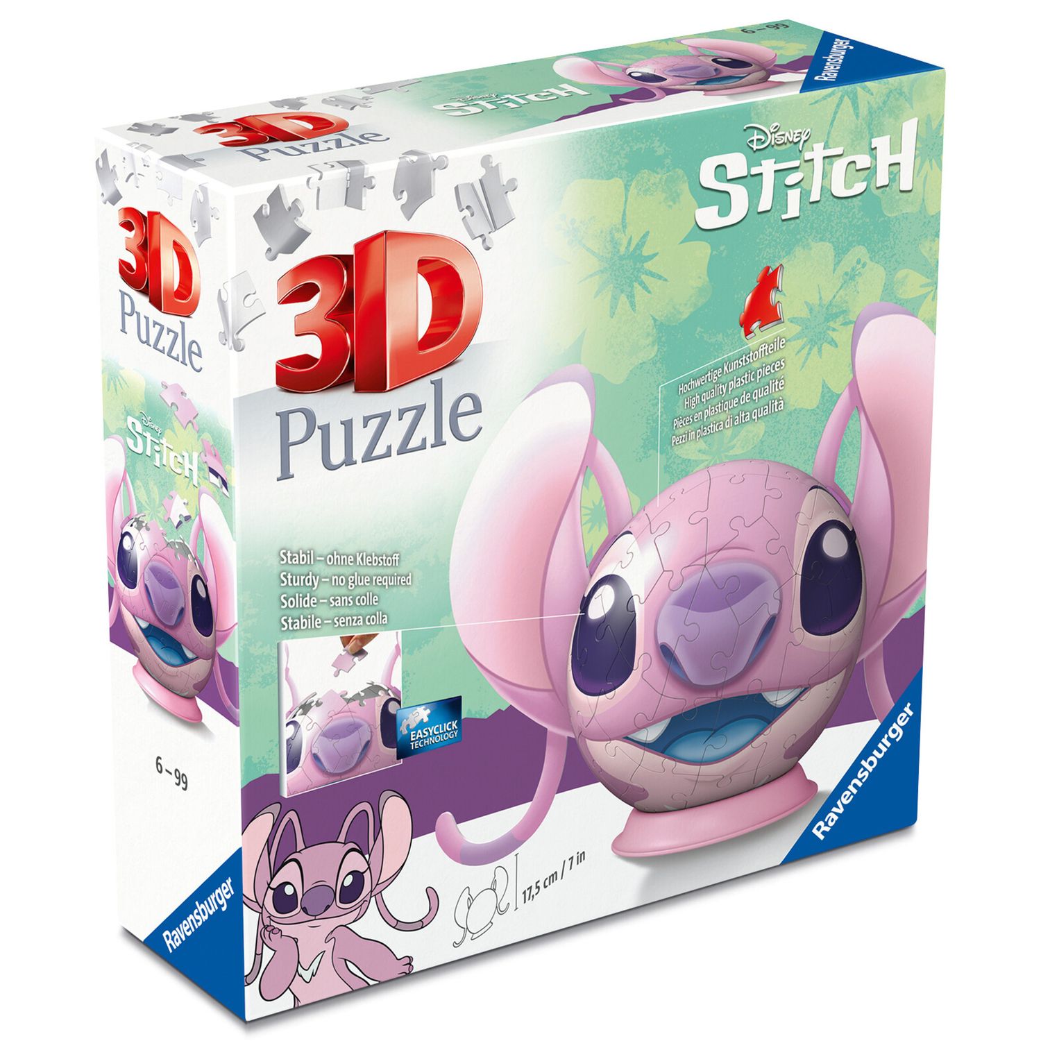 Ravensburger - 3d puzzle disney angel con le orecchie, 72 pezzi, 6+ anni - Disney Stitch