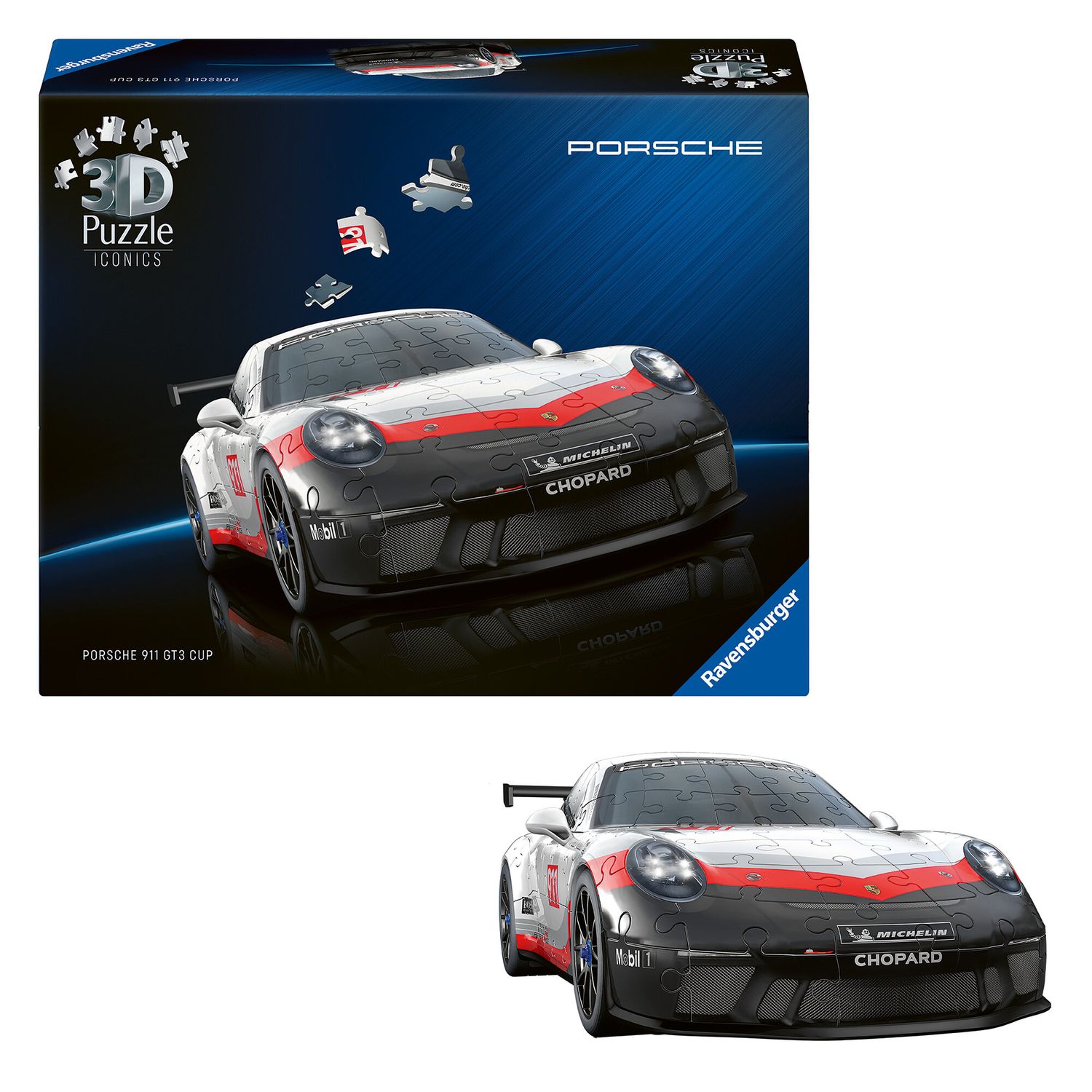 Puzzle 3d iconico: porsche 911 gt3 cup - una vera icona delle auto sportive in un dettagliato modello in scala 1:18 - RAVENSBURGER