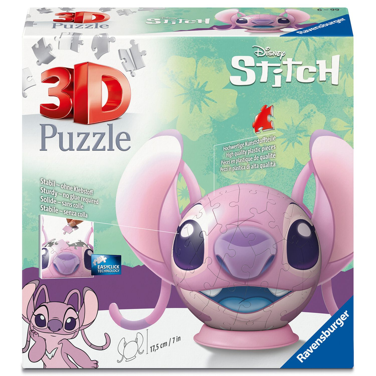 Ravensburger - 3d puzzle disney angel con le orecchie, 72 pezzi, 6+ anni - Disney Stitch