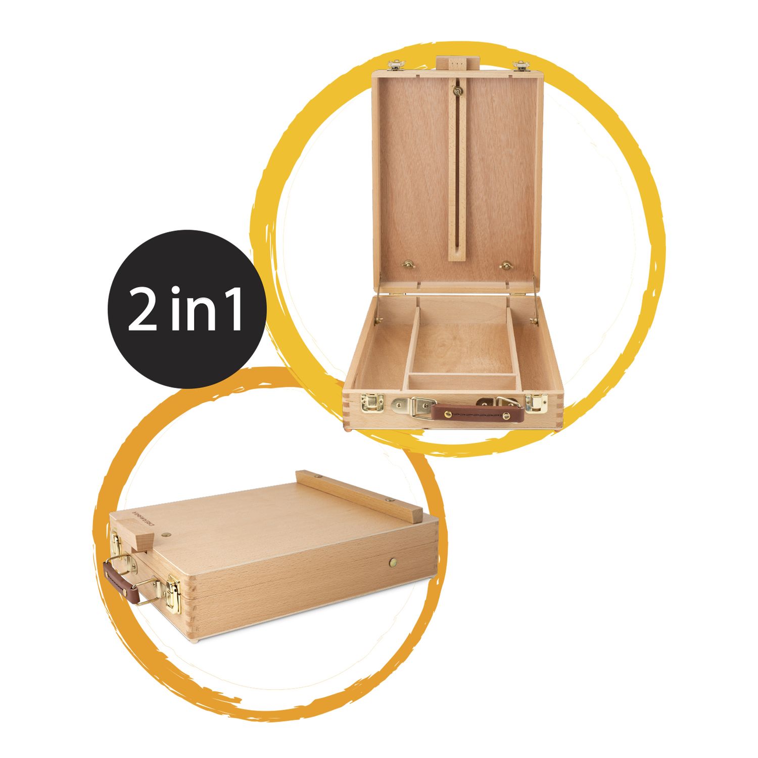 Set d’arte 2-in-1 con valigetta e cavalletto - pennelli e colori inclusi - 