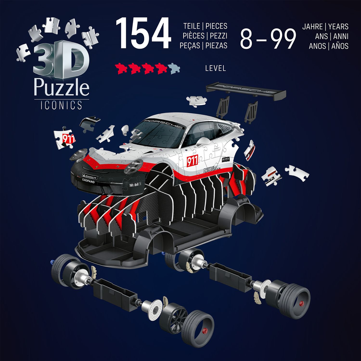 Puzzle 3d iconico: porsche 911 gt3 cup - una vera icona delle auto sportive in un dettagliato modello in scala 1:18 - RAVENSBURGER