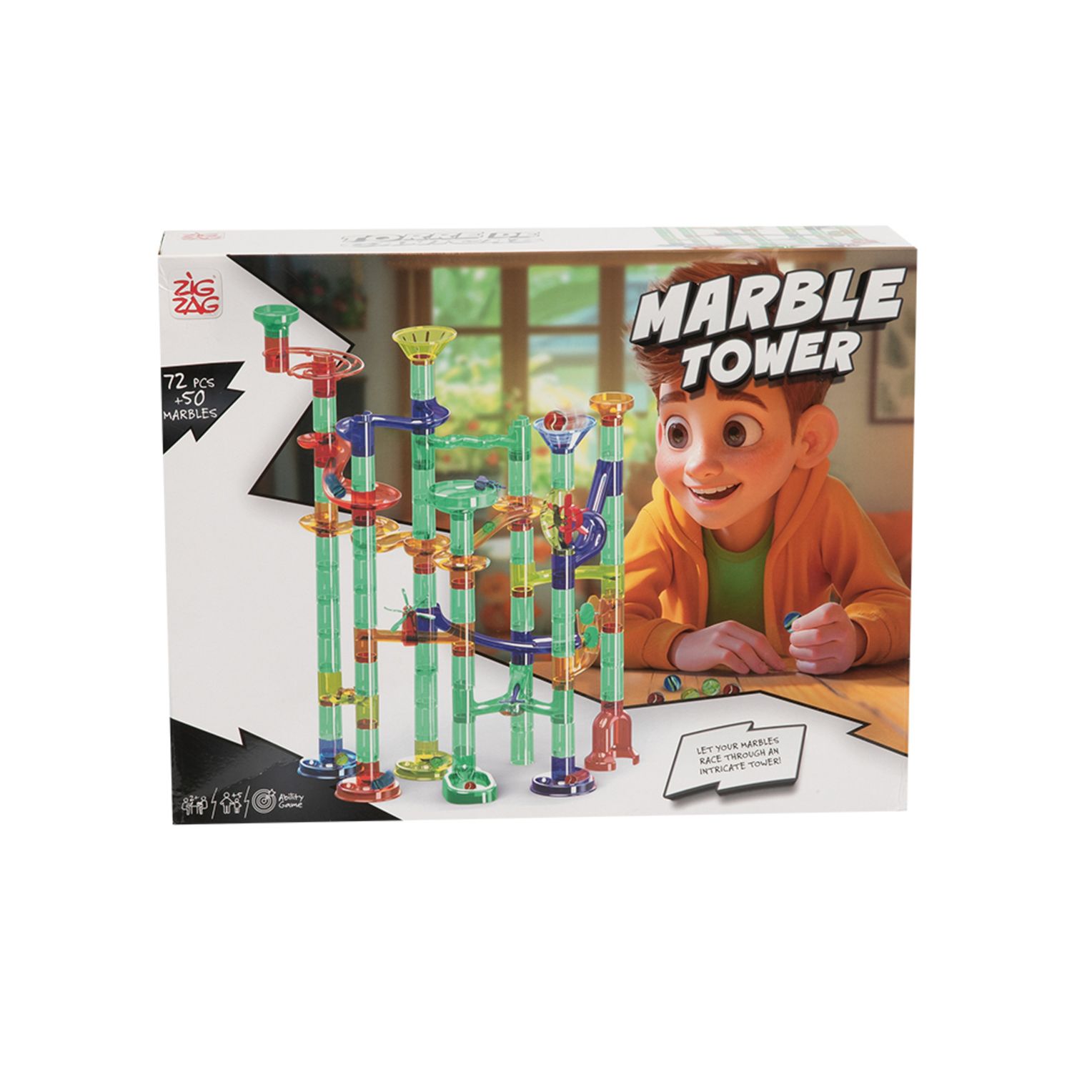 Torre delle biglie con 72 pezzi modulari e 50 biglie colorate - ZIG ZAG