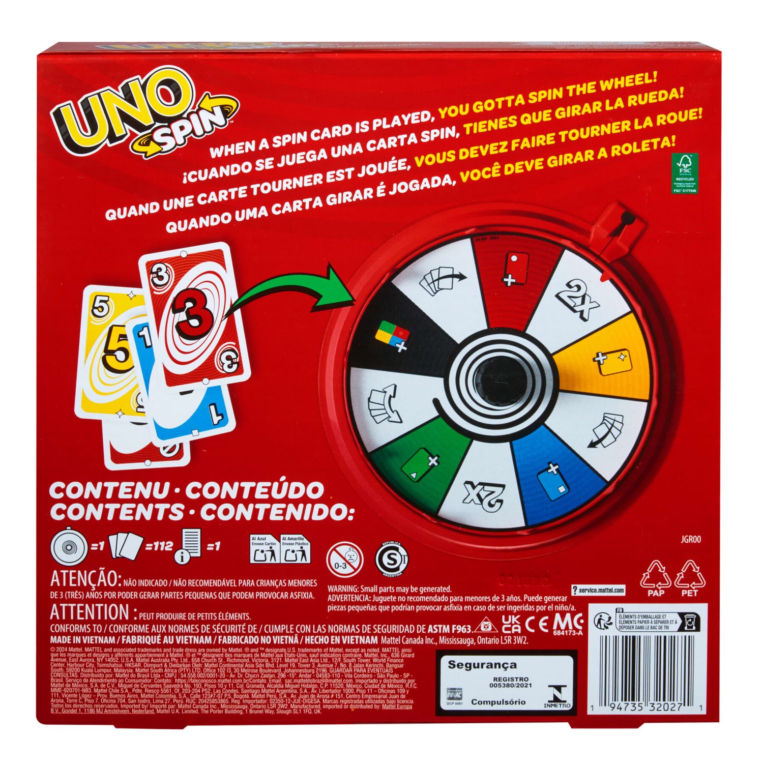 Mattel games - uno spin, versione dell'iconico gioco con spinner e nuove regole, carte speciali per girare la ruota con diversi comandi - UNO