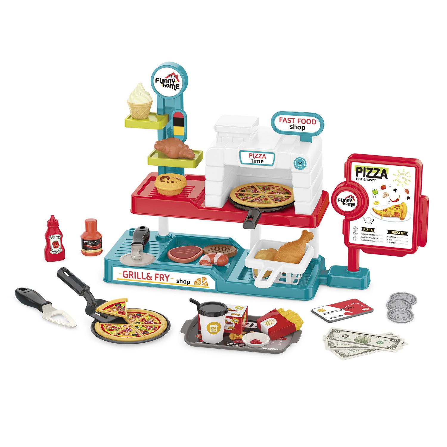 Fast food shop giocattolo con pizza, panini e accessori - FUNNY HOME