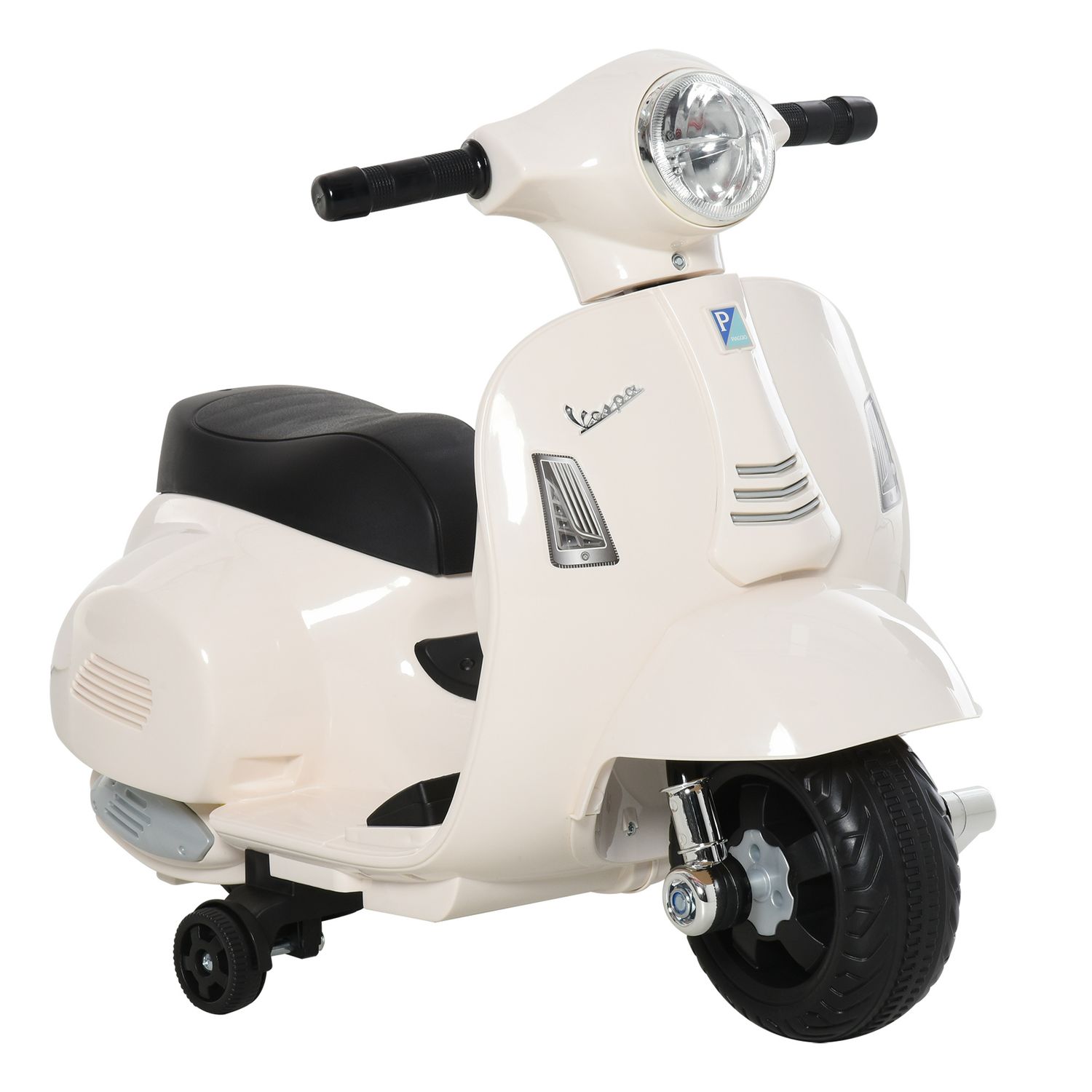 Moto elettrica per bambini con licenza ufficiale vespa batteria 6v, fari e clacson, per bimbi da 18-36 mesi, bianco, 66.5x38x52cm - 