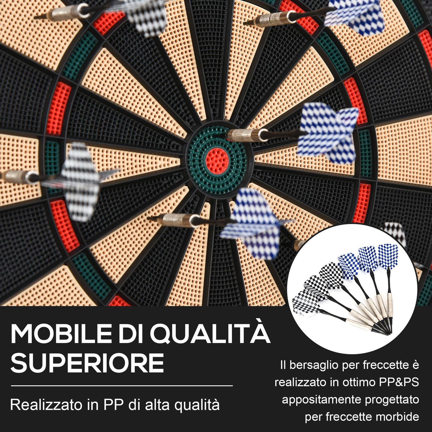 Bersaglio freccette elettronico in plastica con 6 freccette, effetti sonori e visivi, 44 x 50 x 3.2cm, nero - 