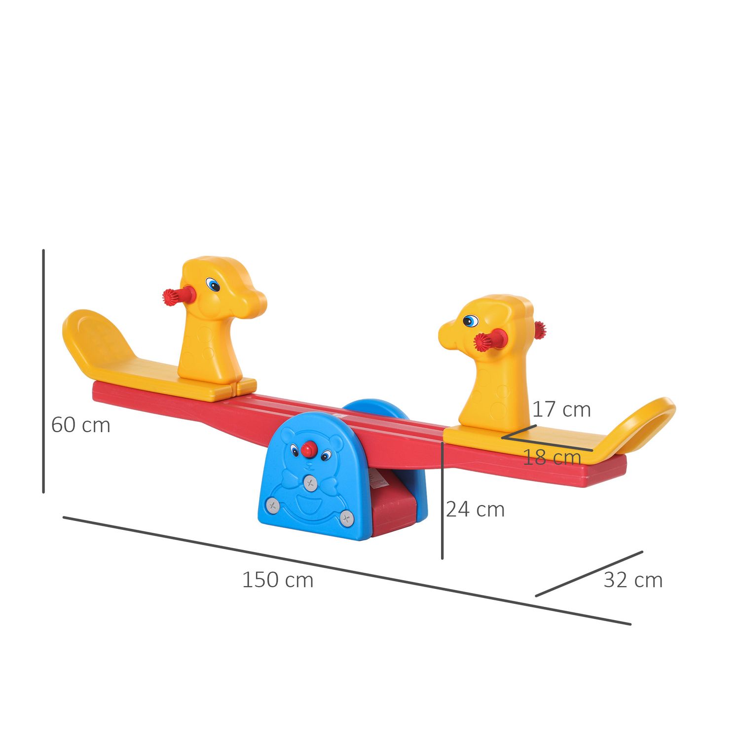 Altalena a bilico con maniglie antiscivolo per bambini età 1-4 anni, plastica hdpe atossica, 150x32x60cm, multicolore - 